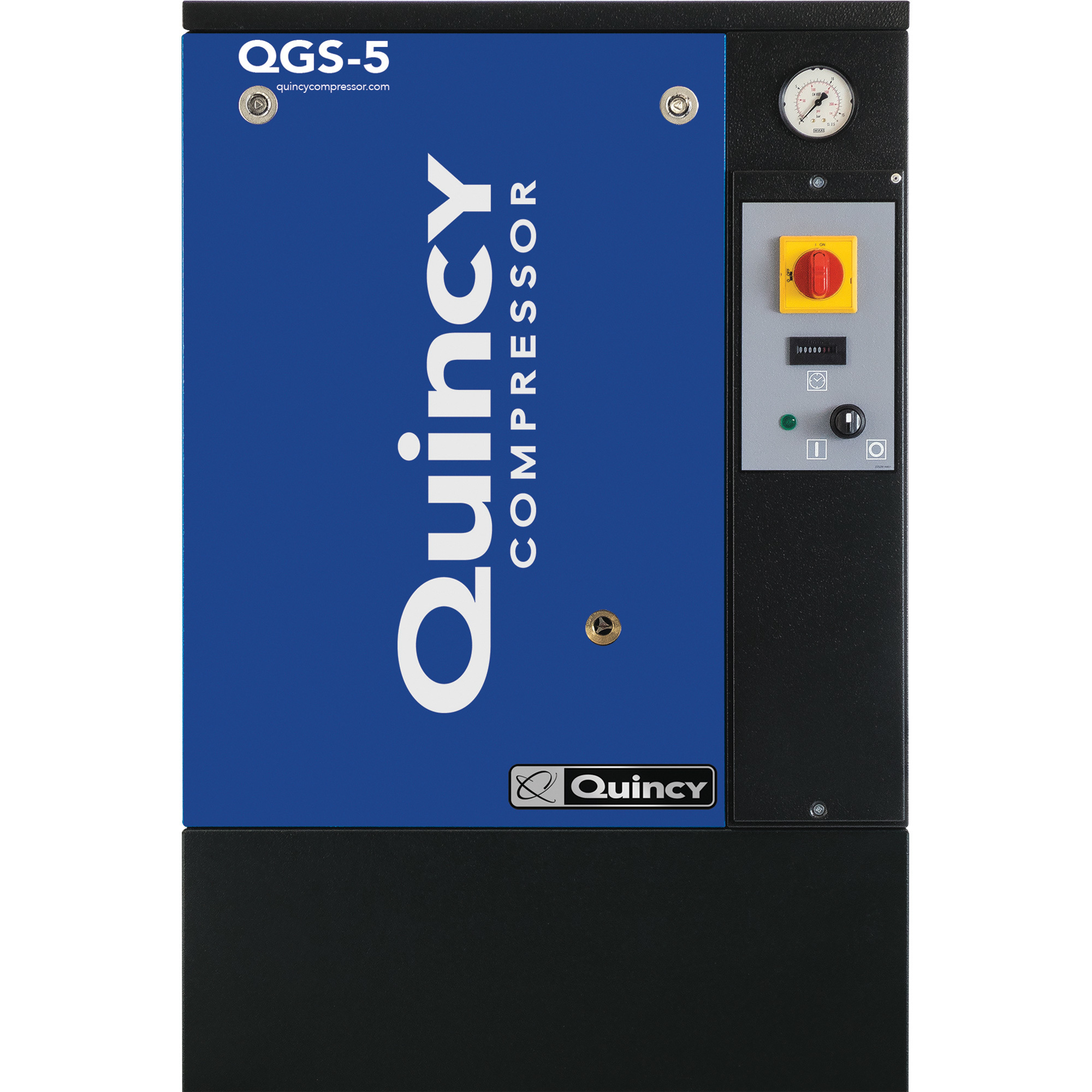 Quincy QGS Rotary Screw Air Compressor, 5 HP, Tri-Voltage: 200-208V, 230V, 460V, 3-Phase, Floor Mount, 16.6 CFM @ 90 PSI, Model 4152051912