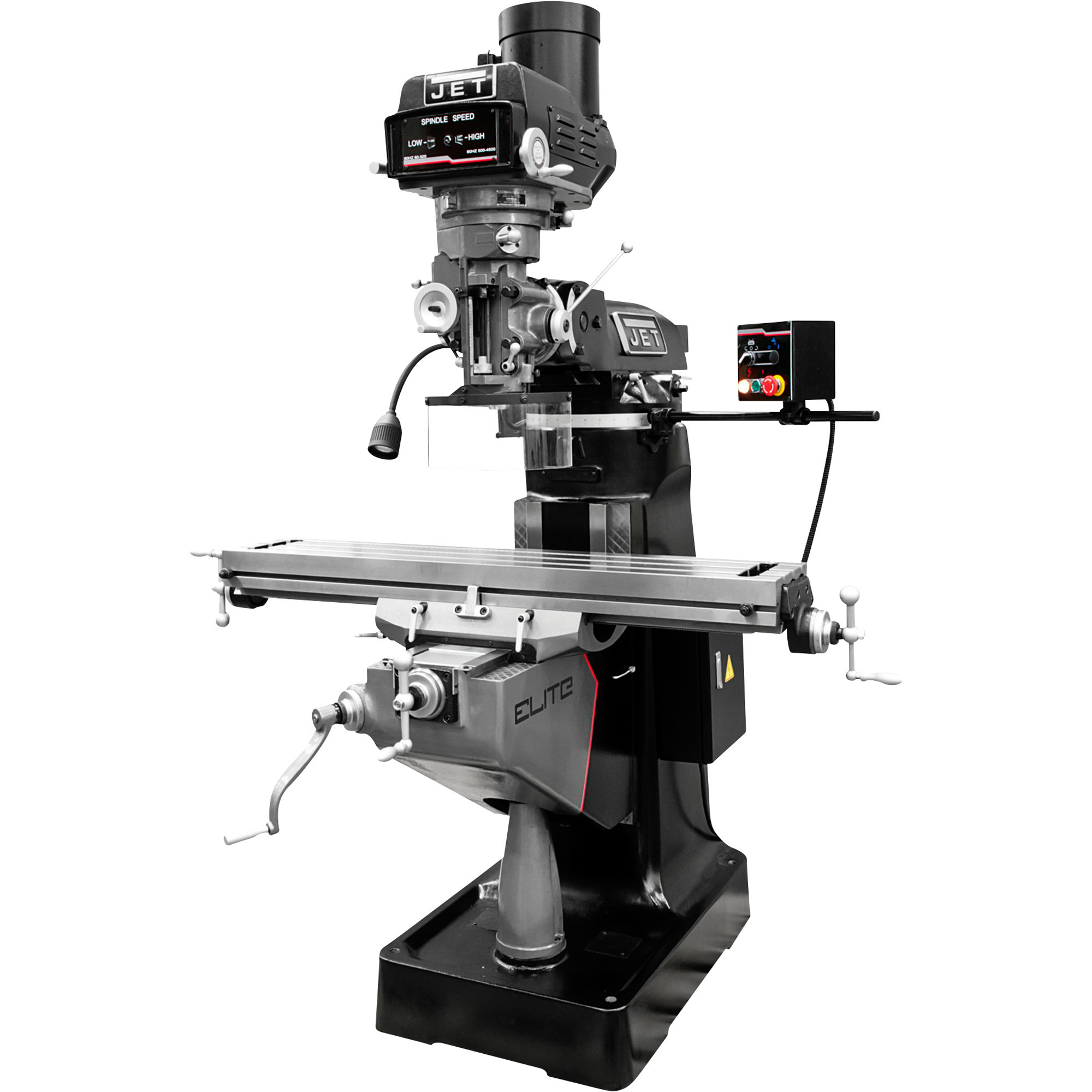 JET Elite Metalworking Mill with 2-Axis Newall DP700 DRO, Servo X, Y and Z-Axis Powerfeeds and USA Air Powered Draw Bar — Model ETM-949 -  894222