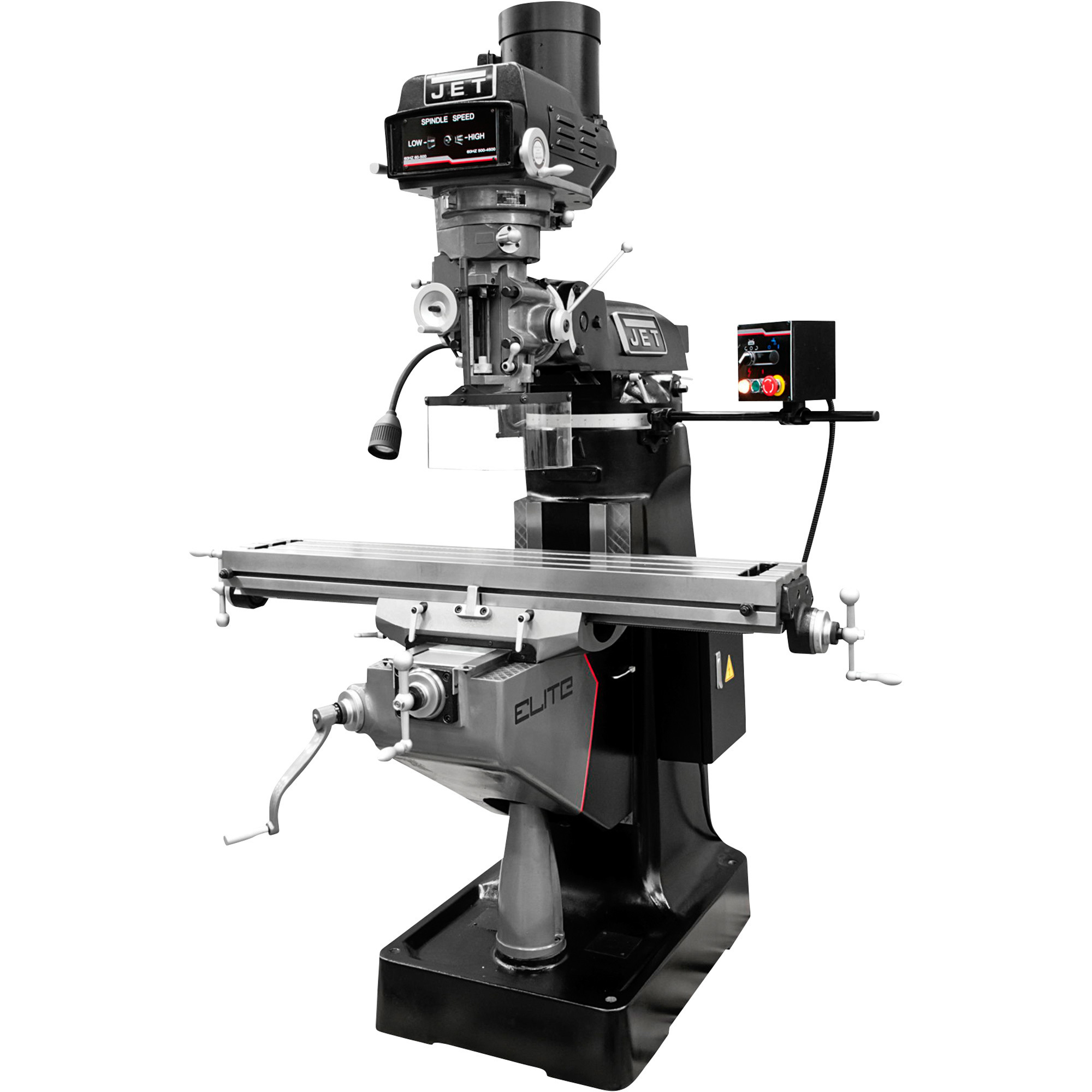 JET Elite Mill with 2-Axis ACU-RITE 303 DRO, X, Y, Z-Axis Powerfeeds and Power Air Draw Bar, 9Inch x 49Inch Table, 3 HP, Model ETM-949 -  894136