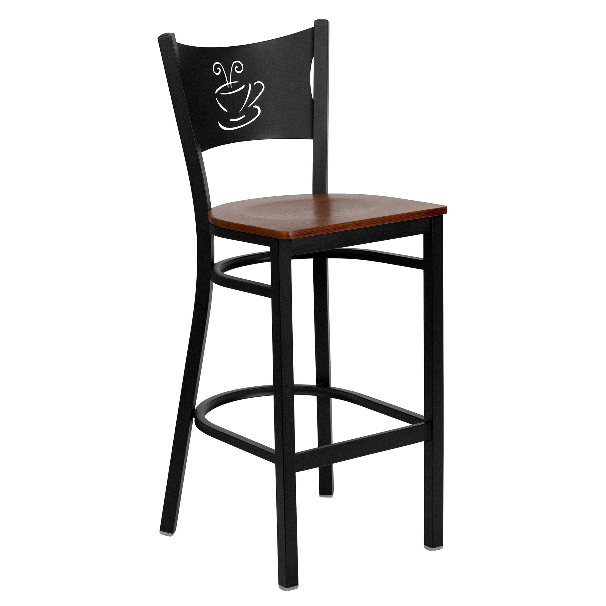 Flash Furniture Black Metal Coffee Back Stool â Cherry Wood Seat, 500-Lb. Capacity, Model XUDG614COFBCHYW