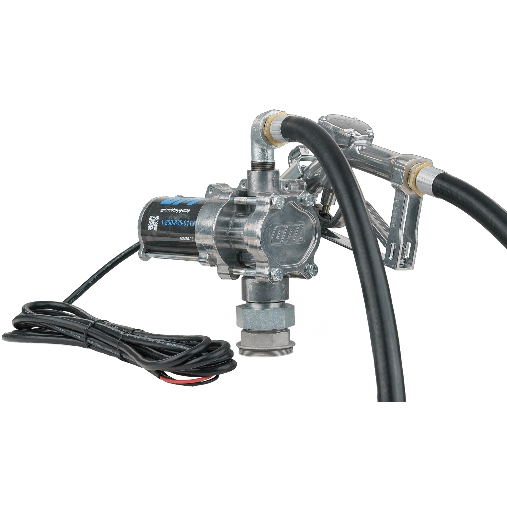 GPI EZ-8 12V Fuel Transfer Pump with Spin Collar, 8 GPM, Ethanol Capable, Manual Nozzle, Hose, Model EZ-8 with Spin Collar