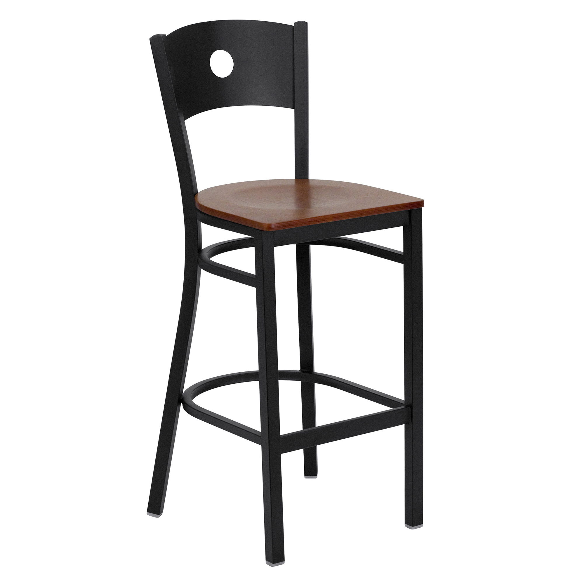 Flash Furniture Black Metal Bar Stool with Circle Back â Cherry Wood Seat, Model XUDG620CIRBCHYW
