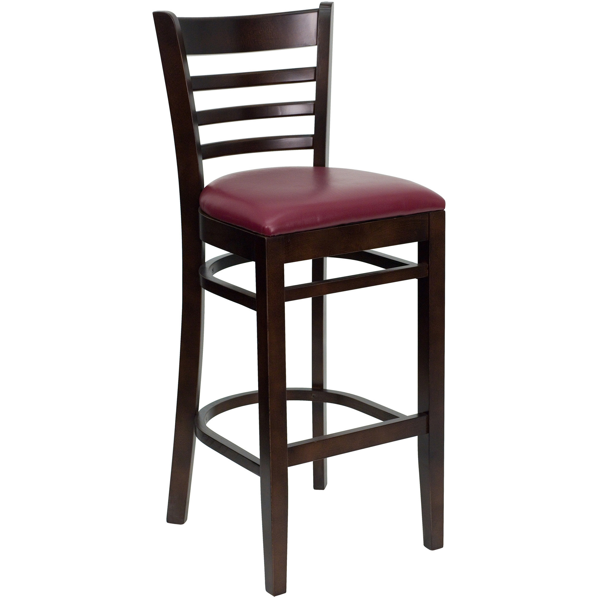 Flash Furniture Wood Ladder Back Bar Stool âWalnut Finish /Burgundy Vinyl Seat, Model XUW05BARWALBRV