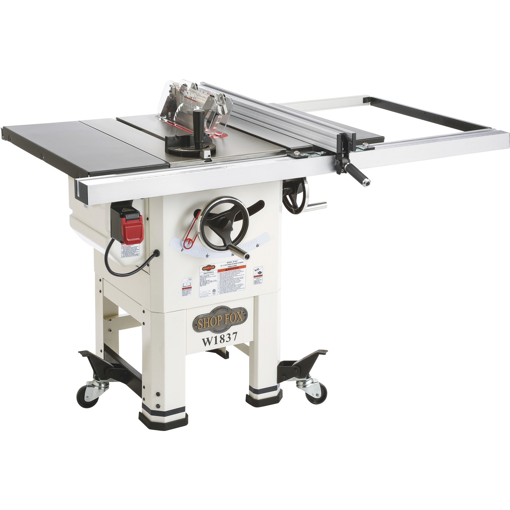 Shop Fox Hybrid Open Stand 10Inch Table Saw, 2 HP, 120 Volts, 15 Amps, 1-Phase, Model W1837