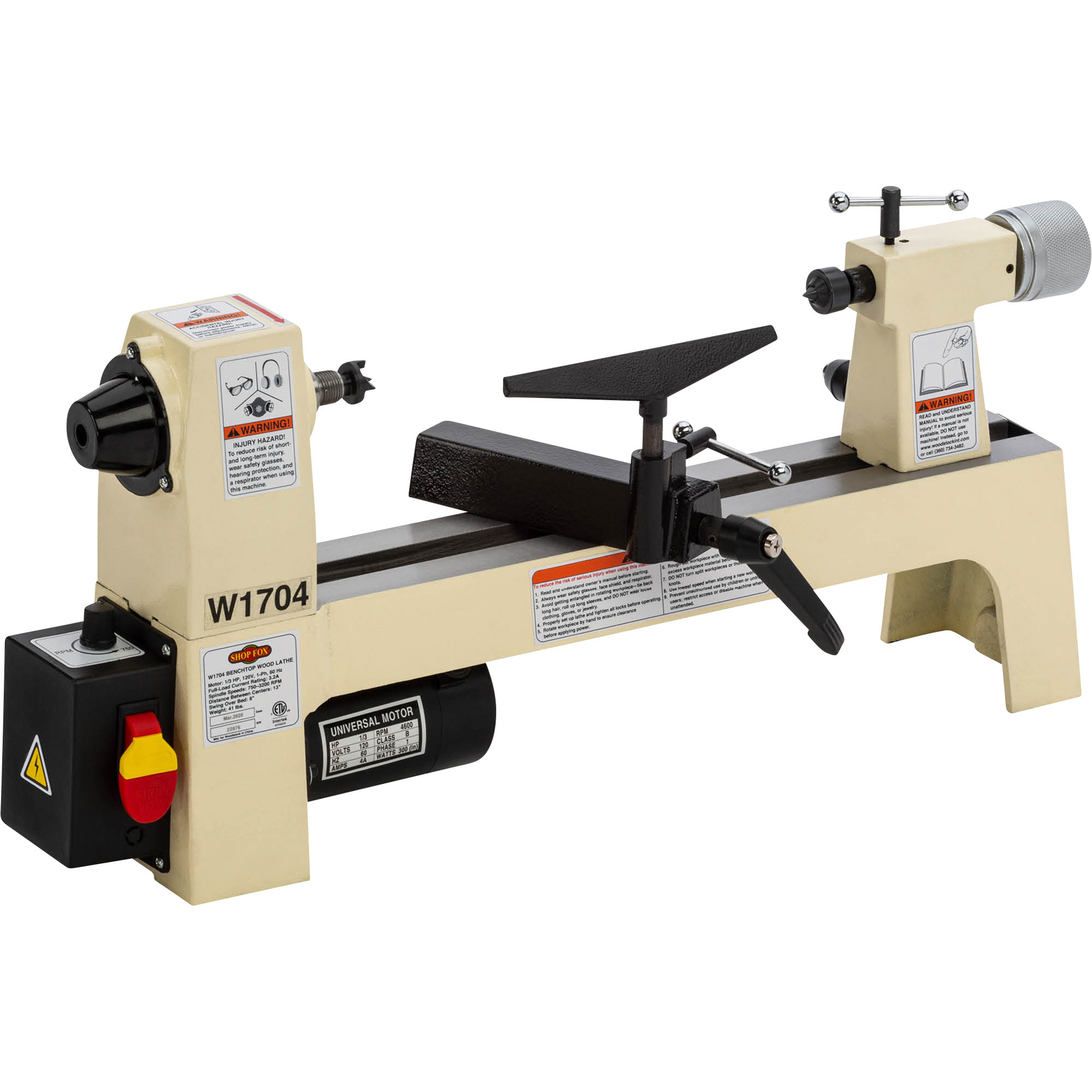 Shop Fox 8Inch x 13Inch Bench-Top Wood Lathe, Model W1704