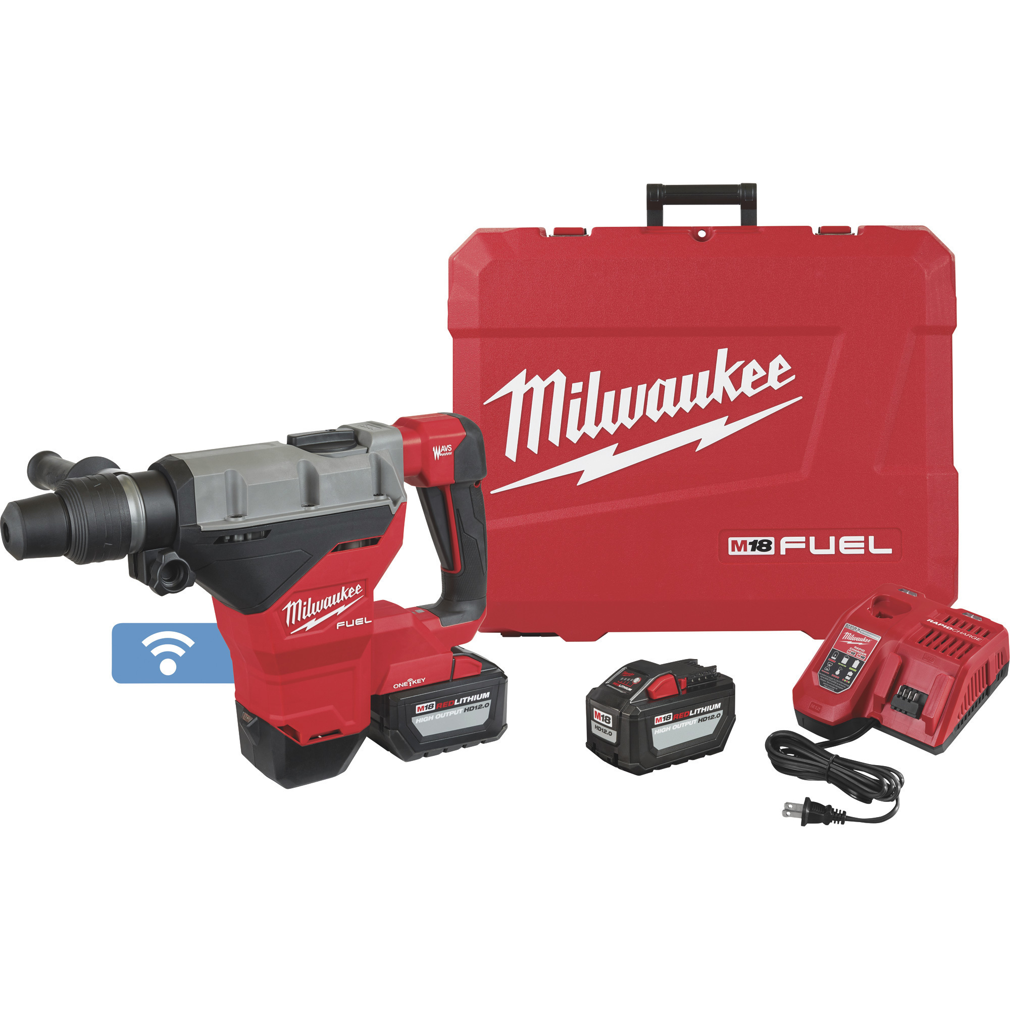 Milwaukee M18 FUEL SDS Max Rotary Hammer with One Key Kit, 2 Batteries, 1 3/4Inch Chuck, 8.1 Ft./Lbs., 380 RPM, 2900 BPM, Model 2718-22HD
