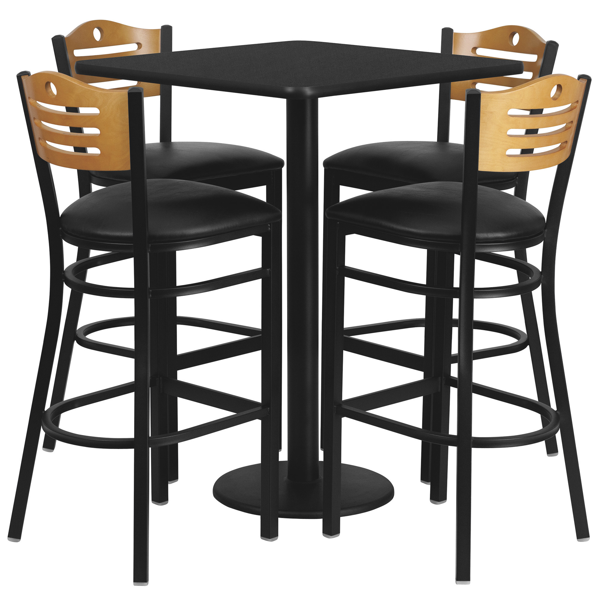 30Inch Square Bar-Height Table and 4-Piece Stool Set — Black Tabletop/Black Vinyl Seat, Model - Flash Furniture MD0019