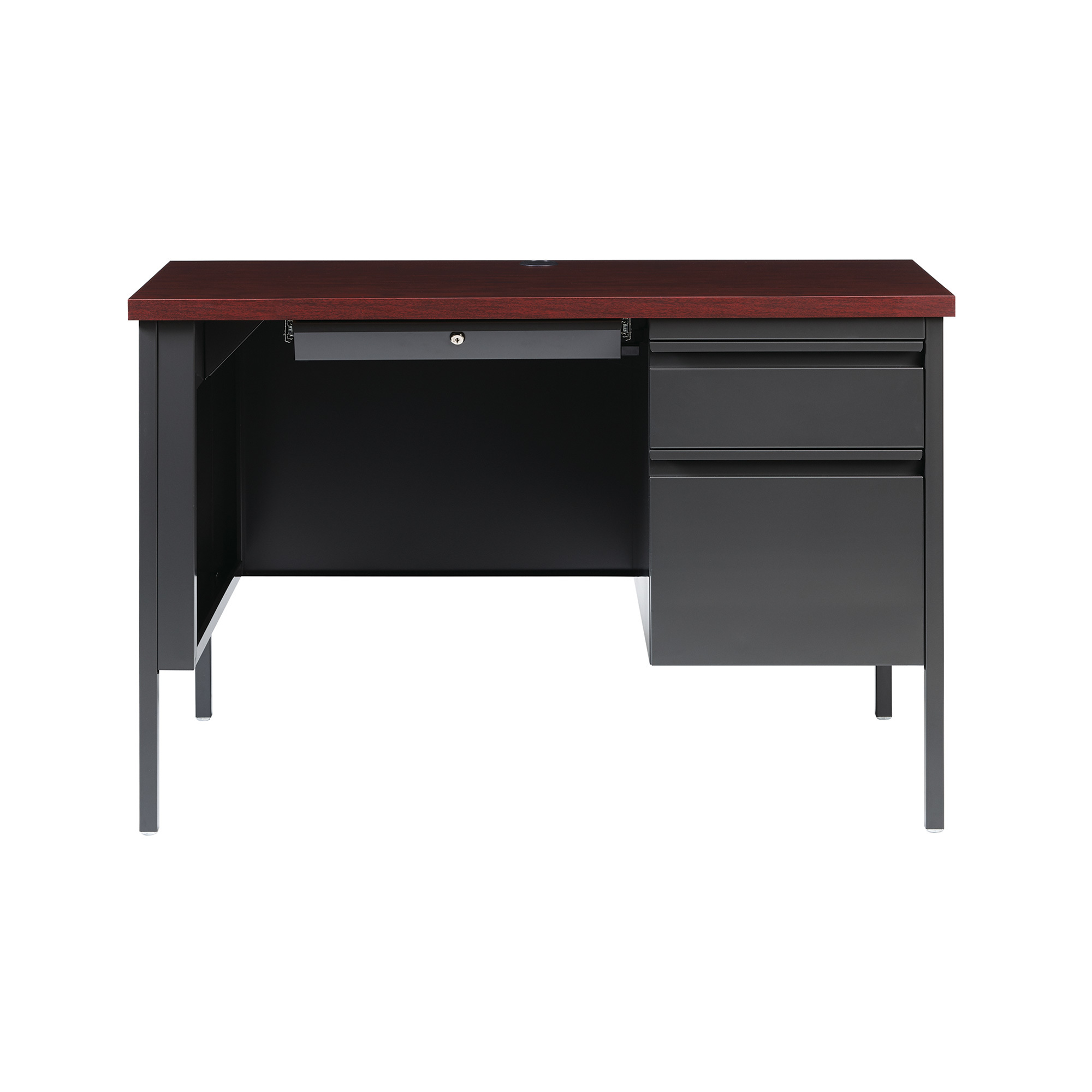 Hirsh Right-Handed Single Desk on Pedestal â Charcoal/Mahogany, 45 1/2Inch W x 24Inch D x 29 1/2Inch H, Model 22201