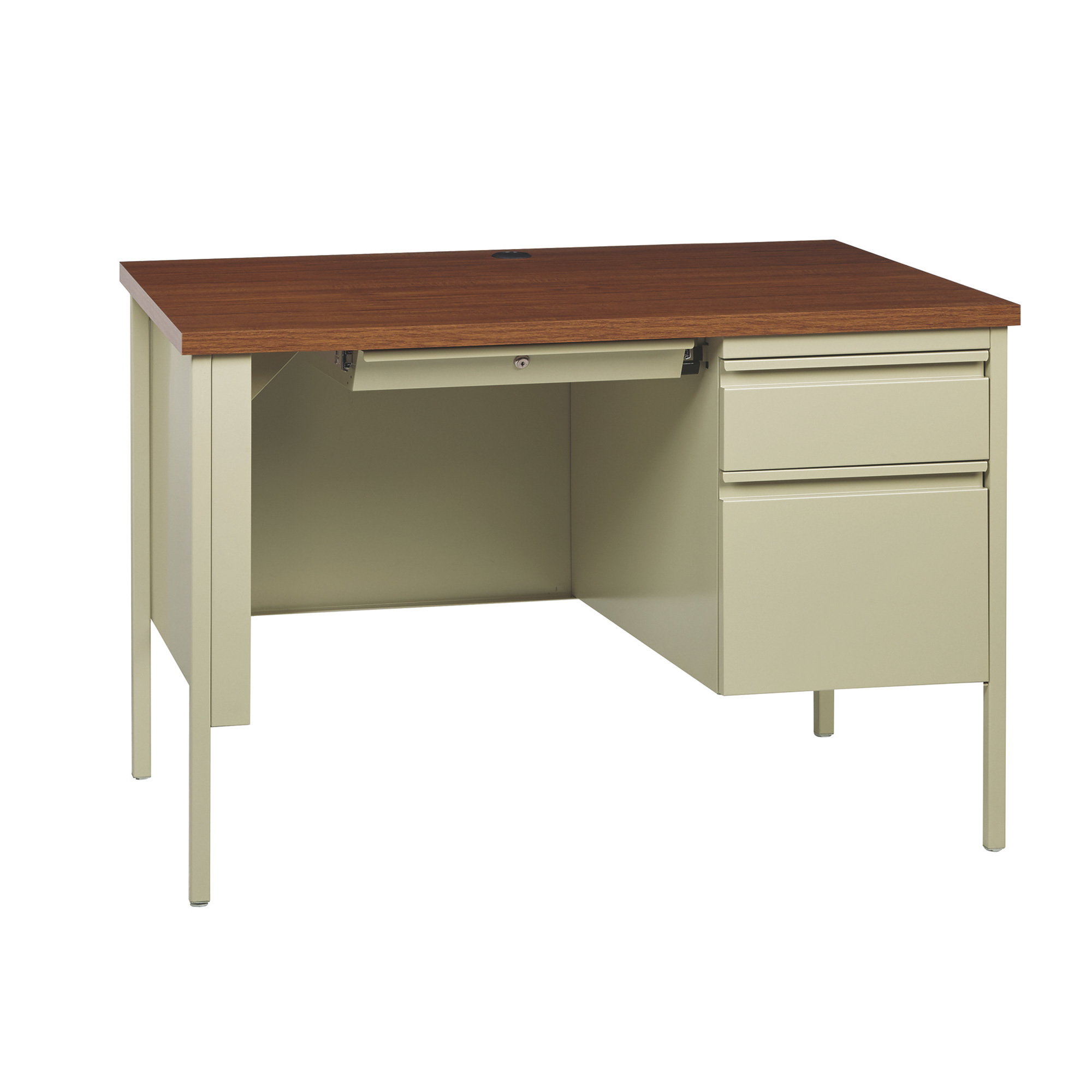 Hirsh Right-Handed Single Desk on Pedestal — Putty/Oak, 45 1/2Inch W x 24Inch D x 29 1/2Inch H, Model 22199 -  Hirsh Industries