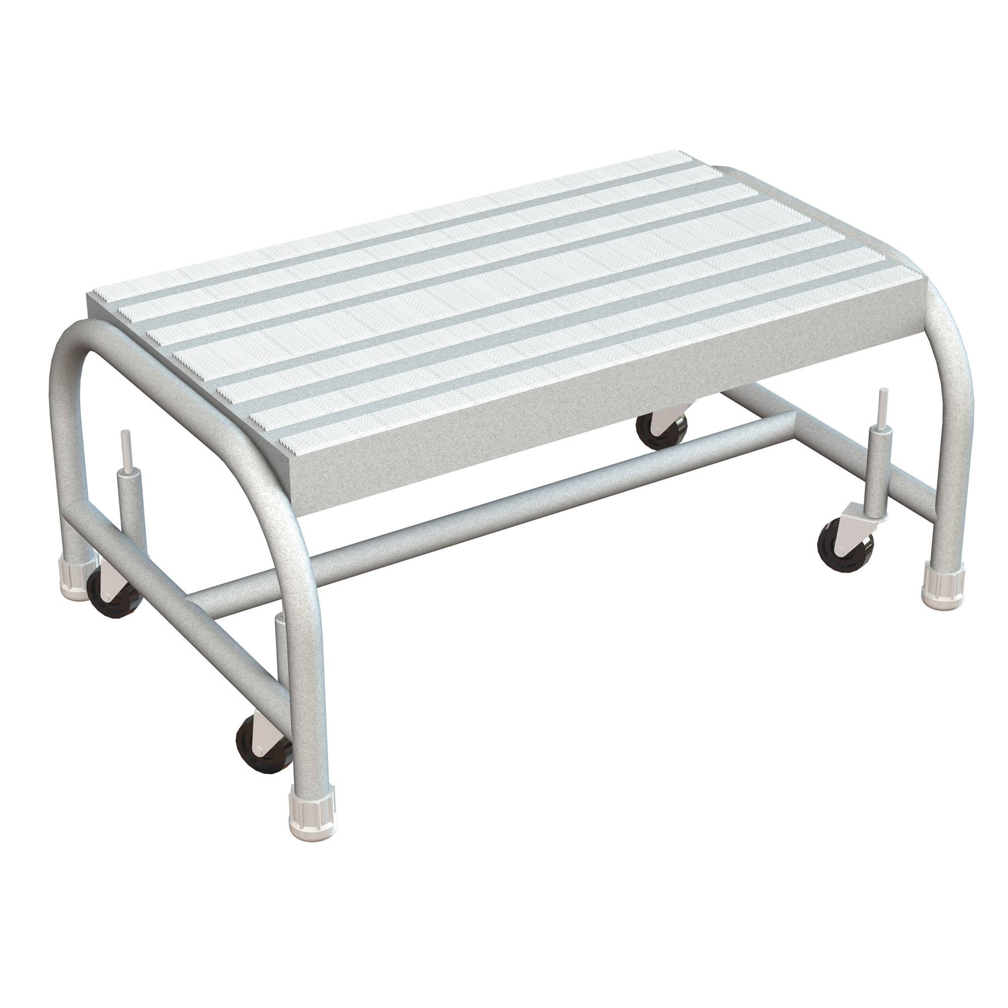 Tri-Arc 1-Step Aluminum Step Stool with Ribbed Tread and Spring-Loaded Casters â 24Inch x 14Inch Platform, Model WLAR001244