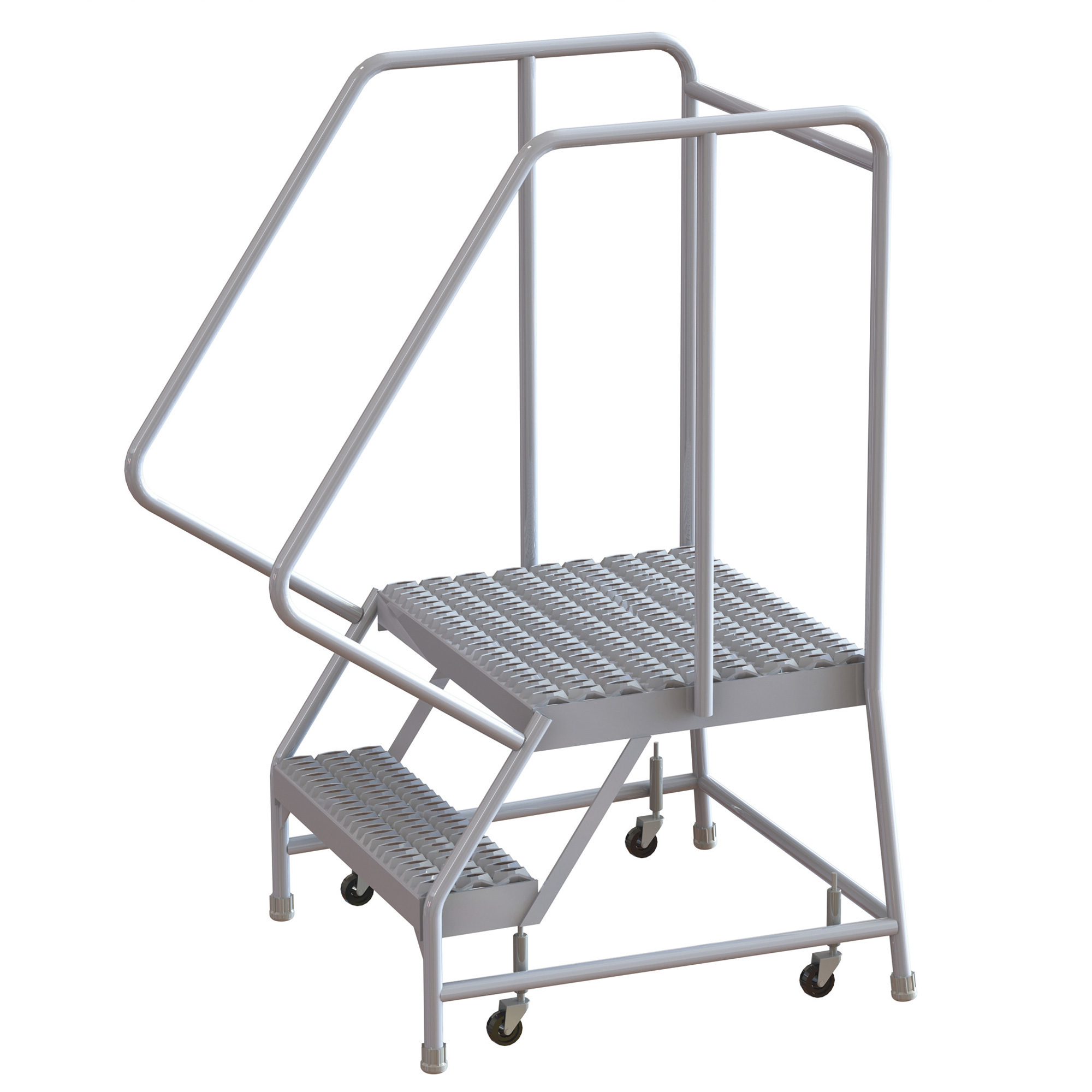 Tri-Arc 2-Step Aluminum Rolling Ladder with Serrated Steps and Spring-Loaded Casters â 16Inch W x 21Inch D Platform, 350-Lb. Capacity, Model