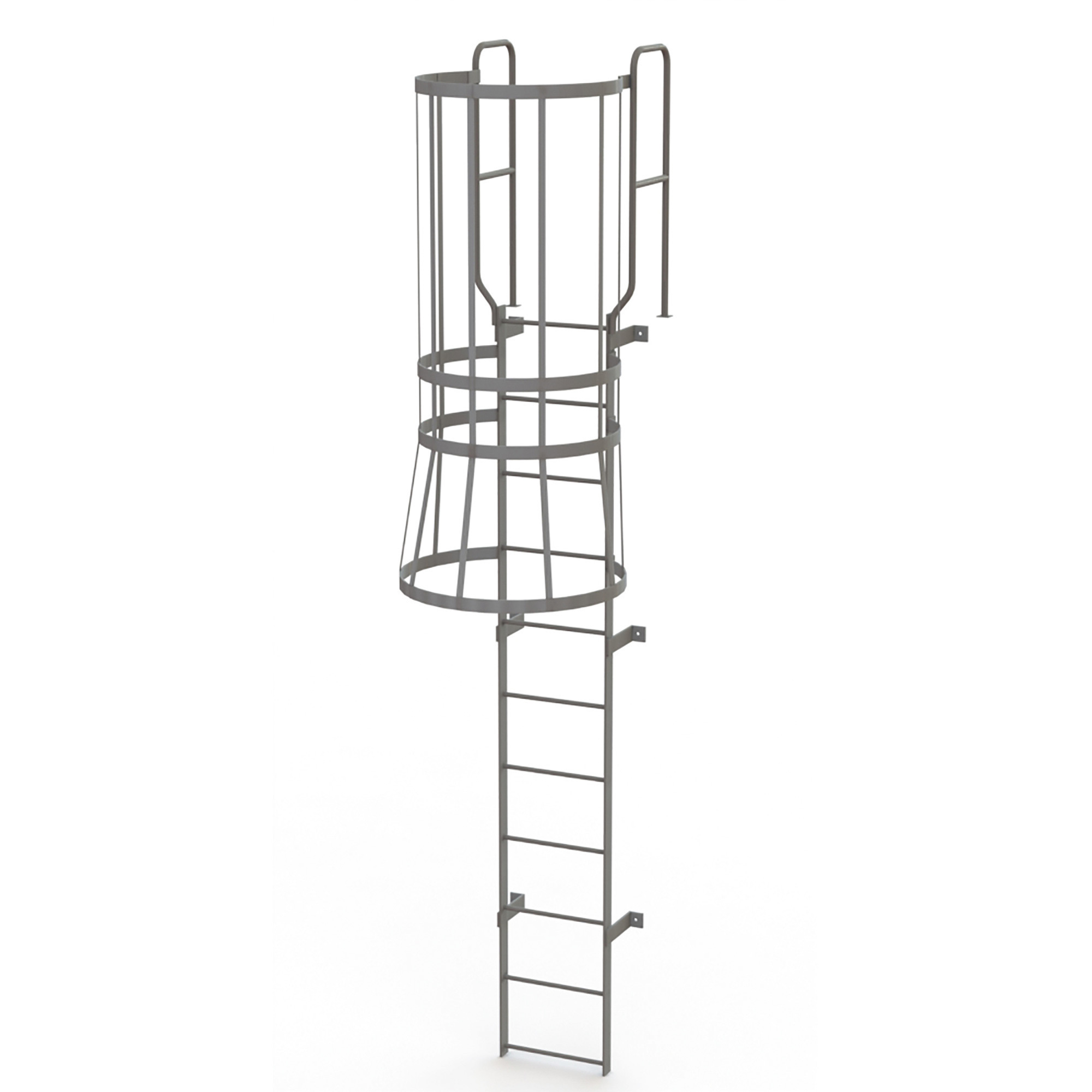 Tri-Arc 10ft., 11-Rung, Steel Fixed Cage Ladder â Gray, 500-Lb. Capacity, 45Inch W x 34.5Inch D x 167 5/8Inch H, Model WLFC1211