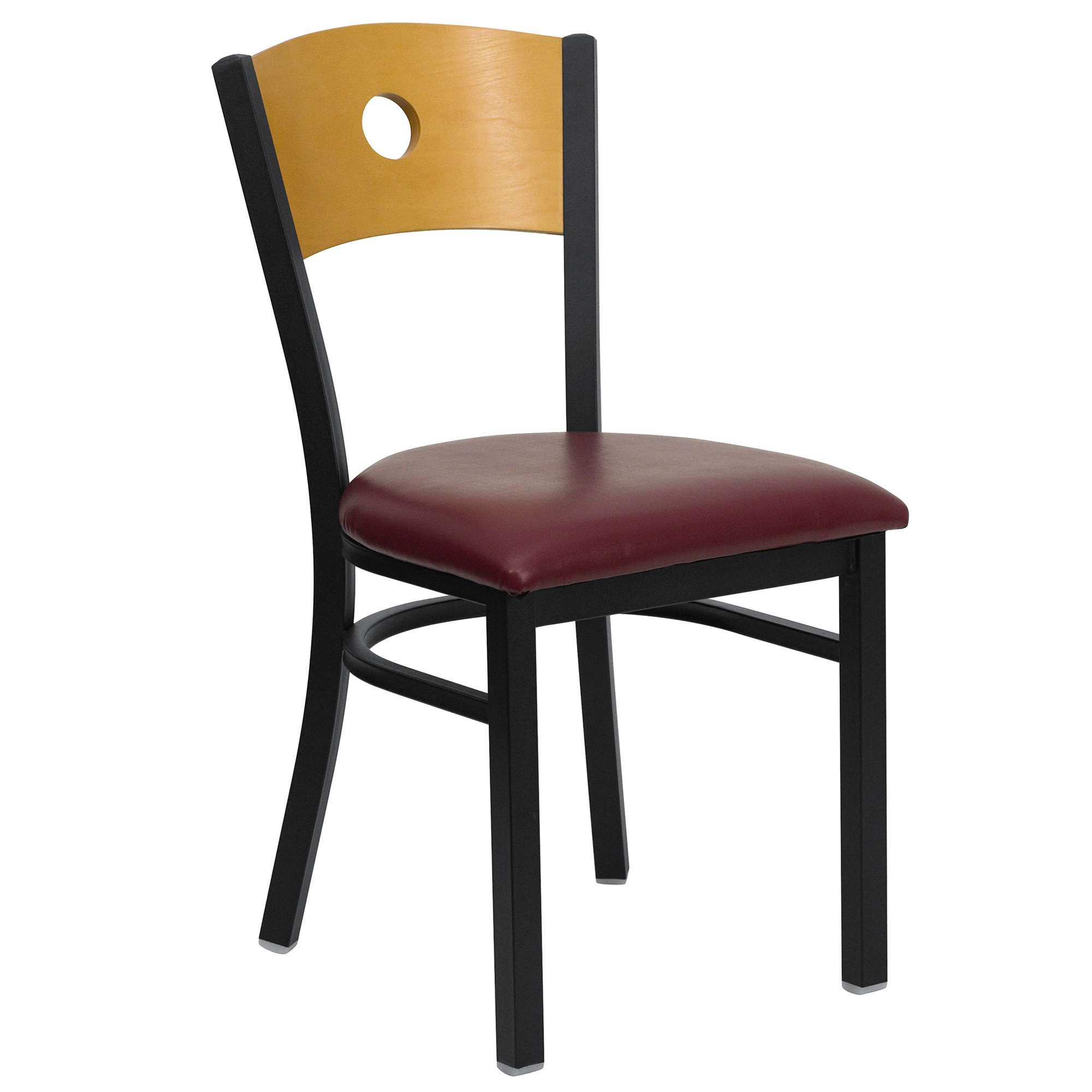 Flash Furniture Metal Chair with Circle Back and Padded Vinyl Seat â Natural Wood Back/Burgundy Seat/Black Frame, 500-Lb. Capacity, Model