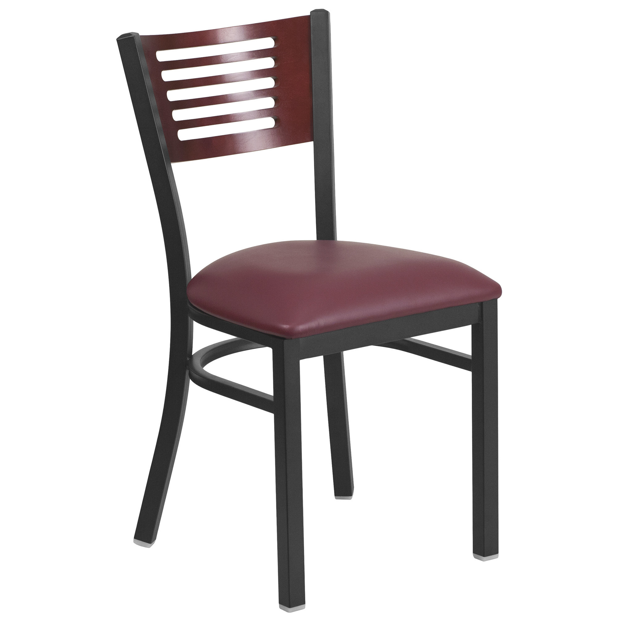Flash Furniture Black Metal Chair with Wood Slat Backâ Mahogany Wood Back/Burgundy Vinyl Seat, 500-Lb. Capacity, Model XUDG6G5MAHGV