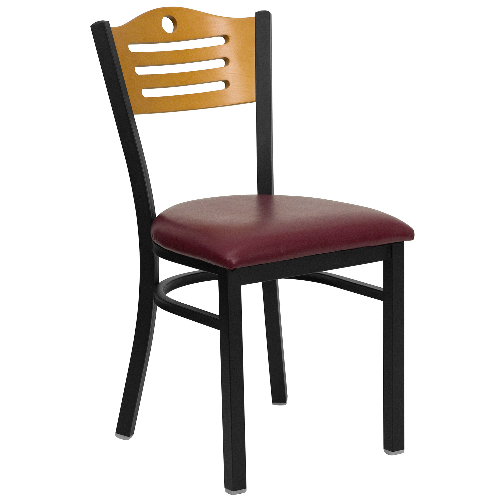 Flash Furniture Metal Chair with Wood Slat Back and Padded Vinyl Seat — Natural Back/Burgundy Seat/Black Frame, 500-Lb. Capacity, Model -  XUDG6G7BSLATBUV