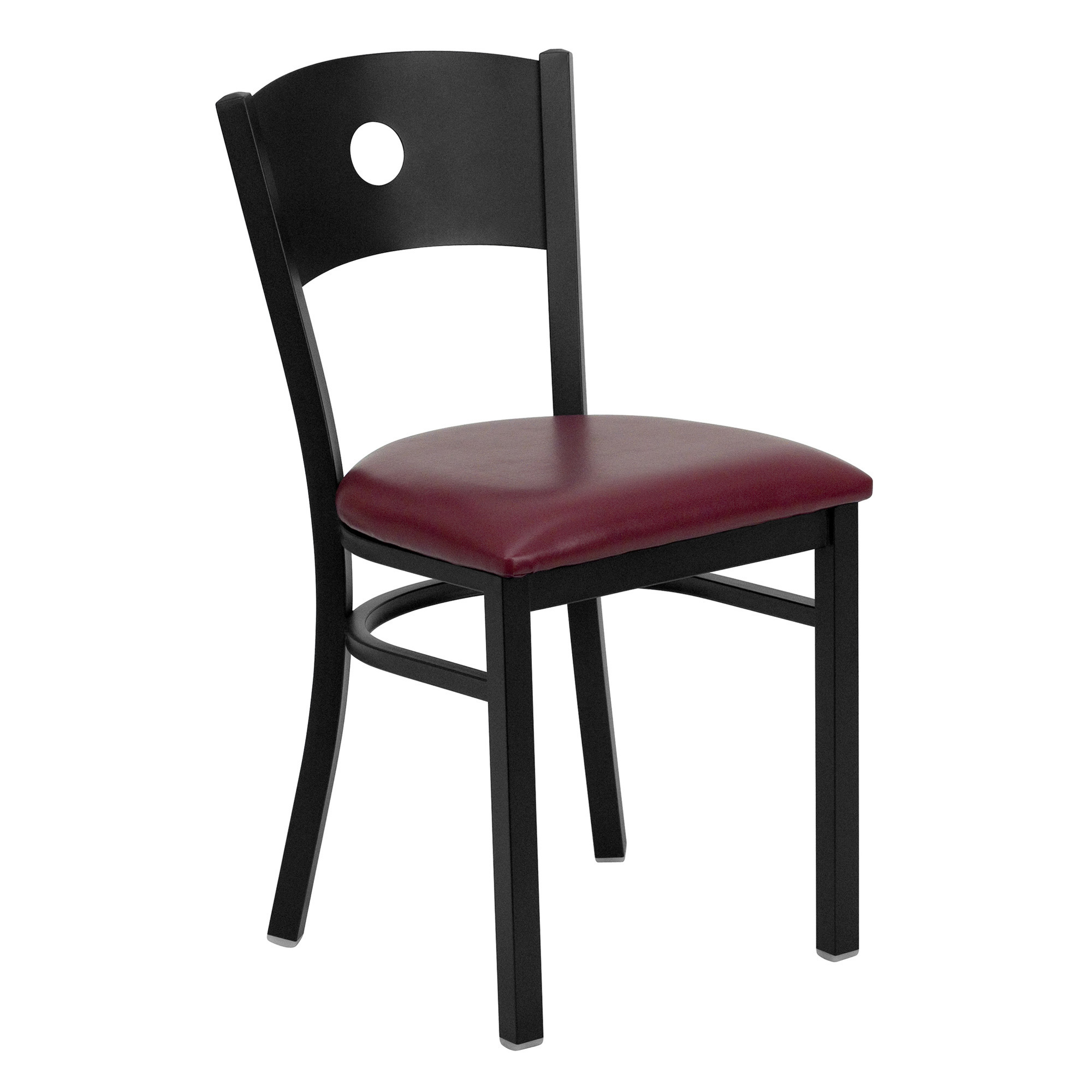 Flash Furniture Metal Chair with Circle Cutout Back â Burgundy Vinyl Seat/Black Frame, 500-Lb. Capacity, Model XUDG6019CIRBURV