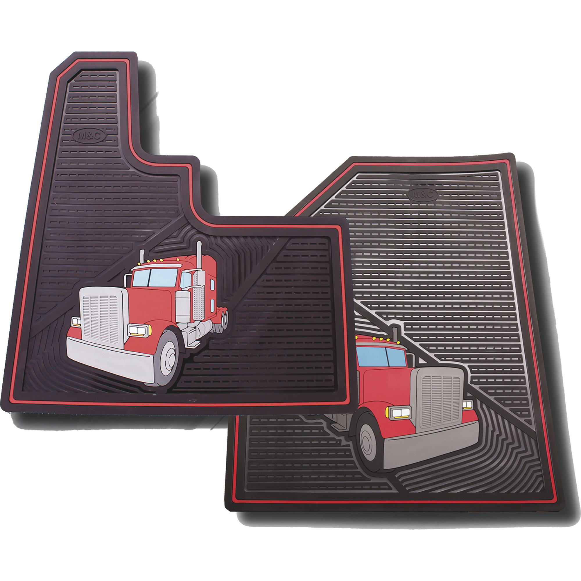 M&C Peterbilt Truck 04 Driver and Passenger Floor Mat Set â 24Inch W x 30Inch H, Black with Red Graphics, Pair