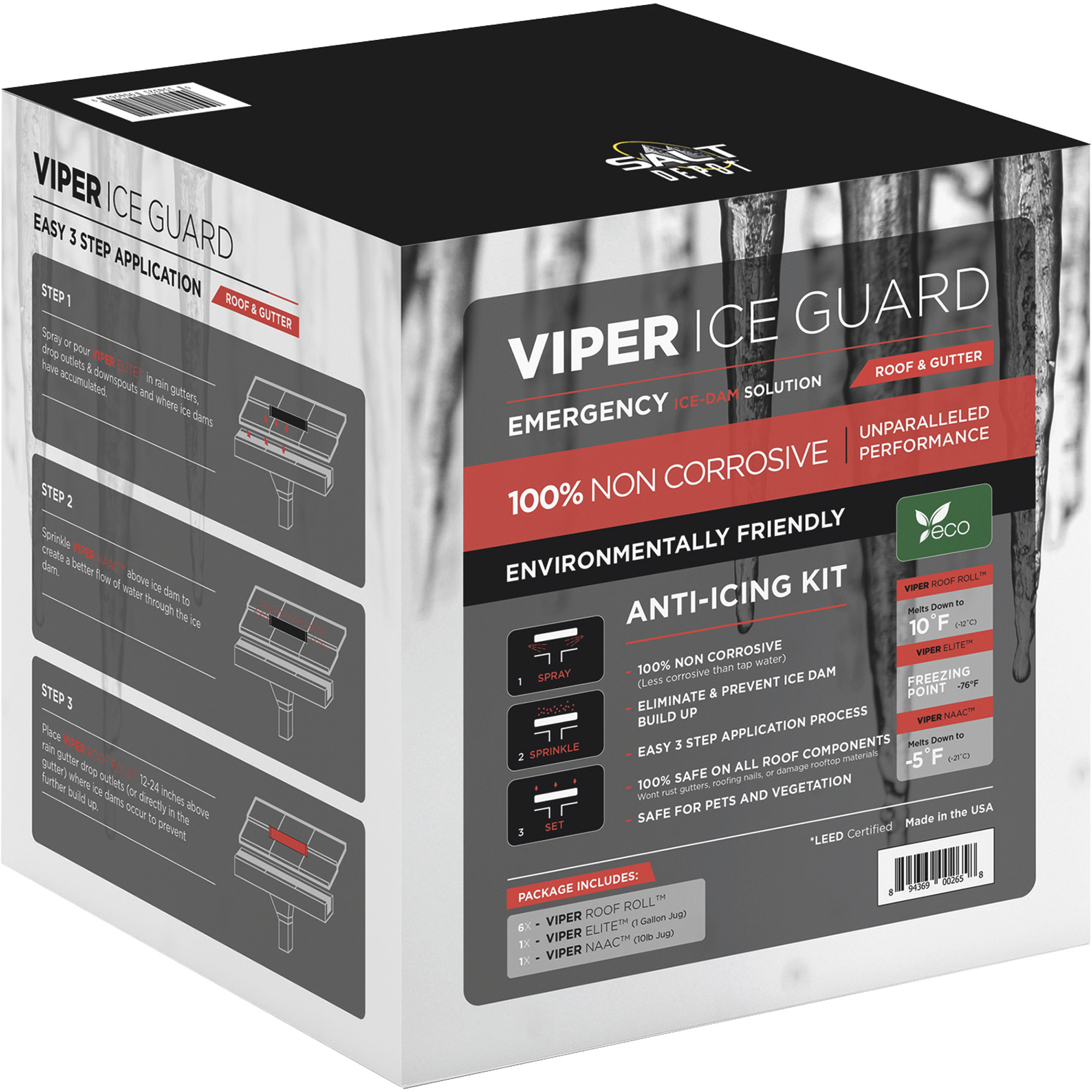Salt Depot Viper Ice Guard Kit â 1-Gal. Liquid Potassium Acetate/10-lb. Shaker Jug of Sodium Acetate/6 Viper Roof Rolls