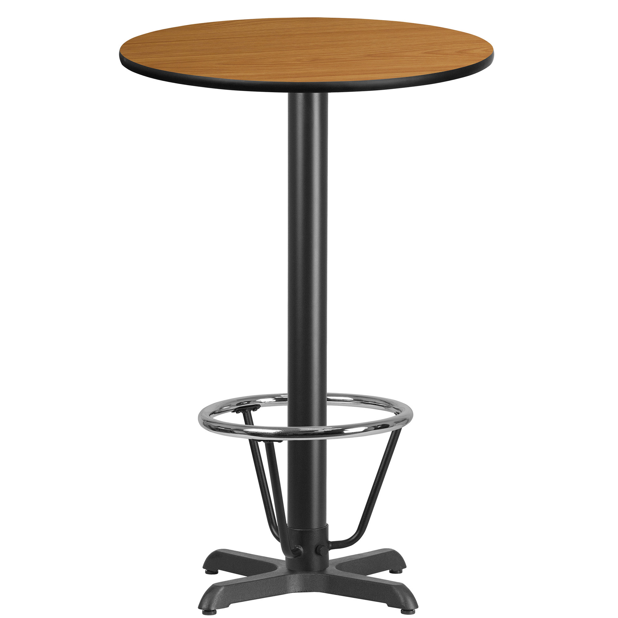 Flash Furniture 24Inch Round Bar Height Metal Table with X-Base â Natural/Walnut Reversible Laminate Top, Model XURD24NTT22B3F