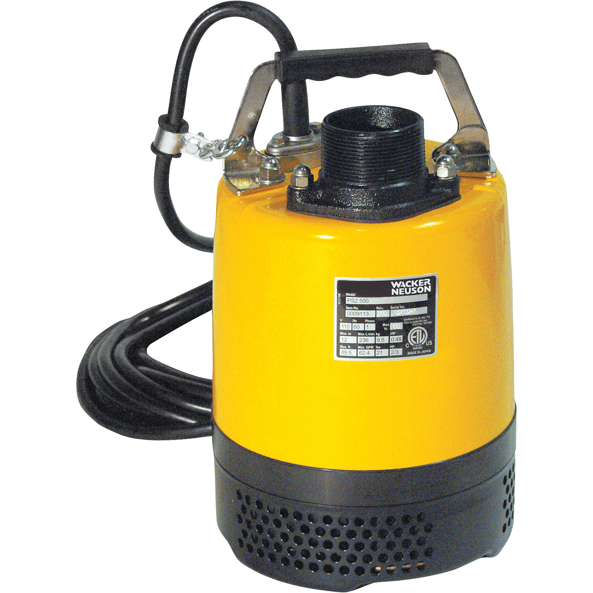 Wacker Neuson Submersible Utility Water Pump, 3744 GPH, 2/3 HP, Model PS2 500-PUMP SUB. 110V/60HZ