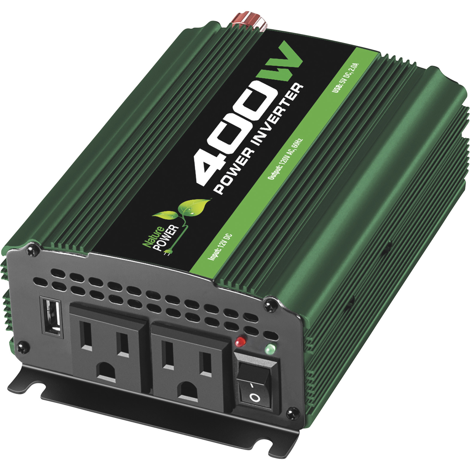 Nature Power Modified Sine Wave Power Inverter with Cables - 400 Continuous Watts, 2 Outlets/2 USB Ports, Model 37400