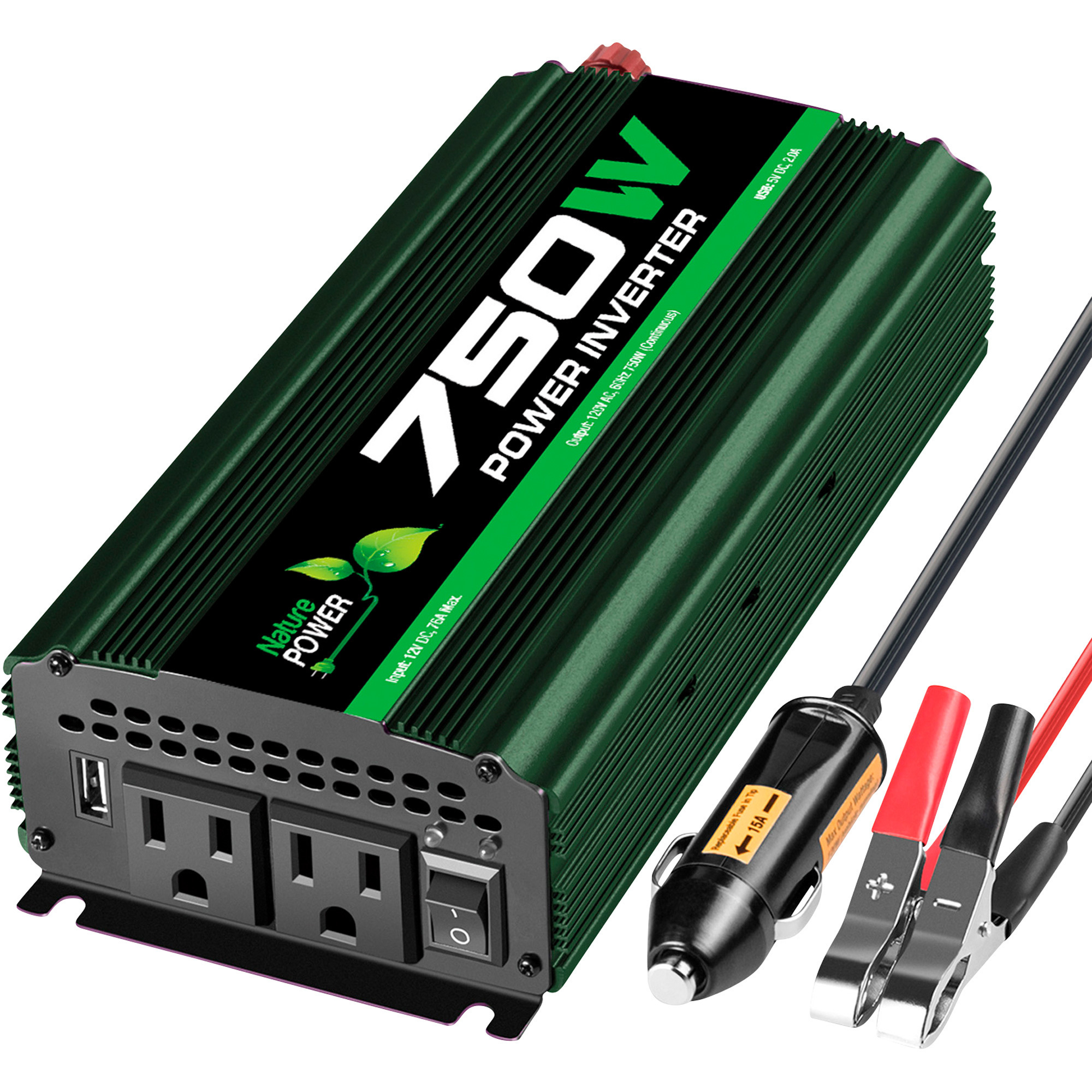 Nature Power Modified Sine Wave Power Inverter - 750 Continuous Watts, 2 Outlets/2 USB Ports, Model 37750