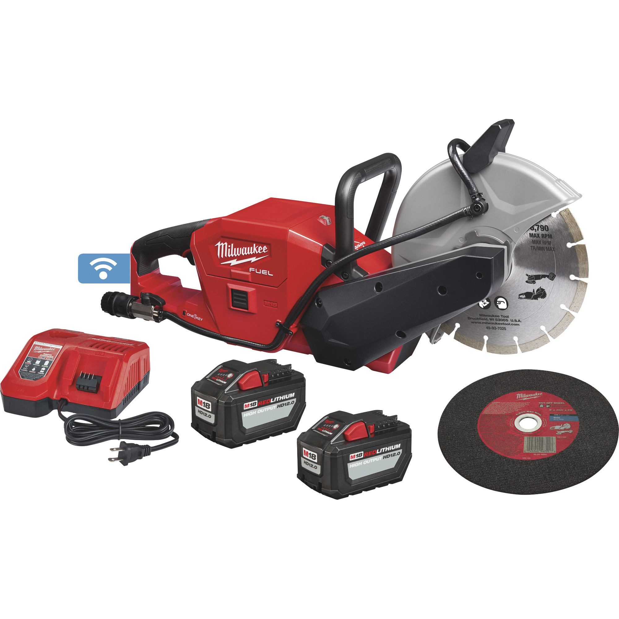 Milwaukee M18 FUEL 9Inch Cutoff Saw with ONE-KEY Kit, 2 Batteries, Model 2786-22HD