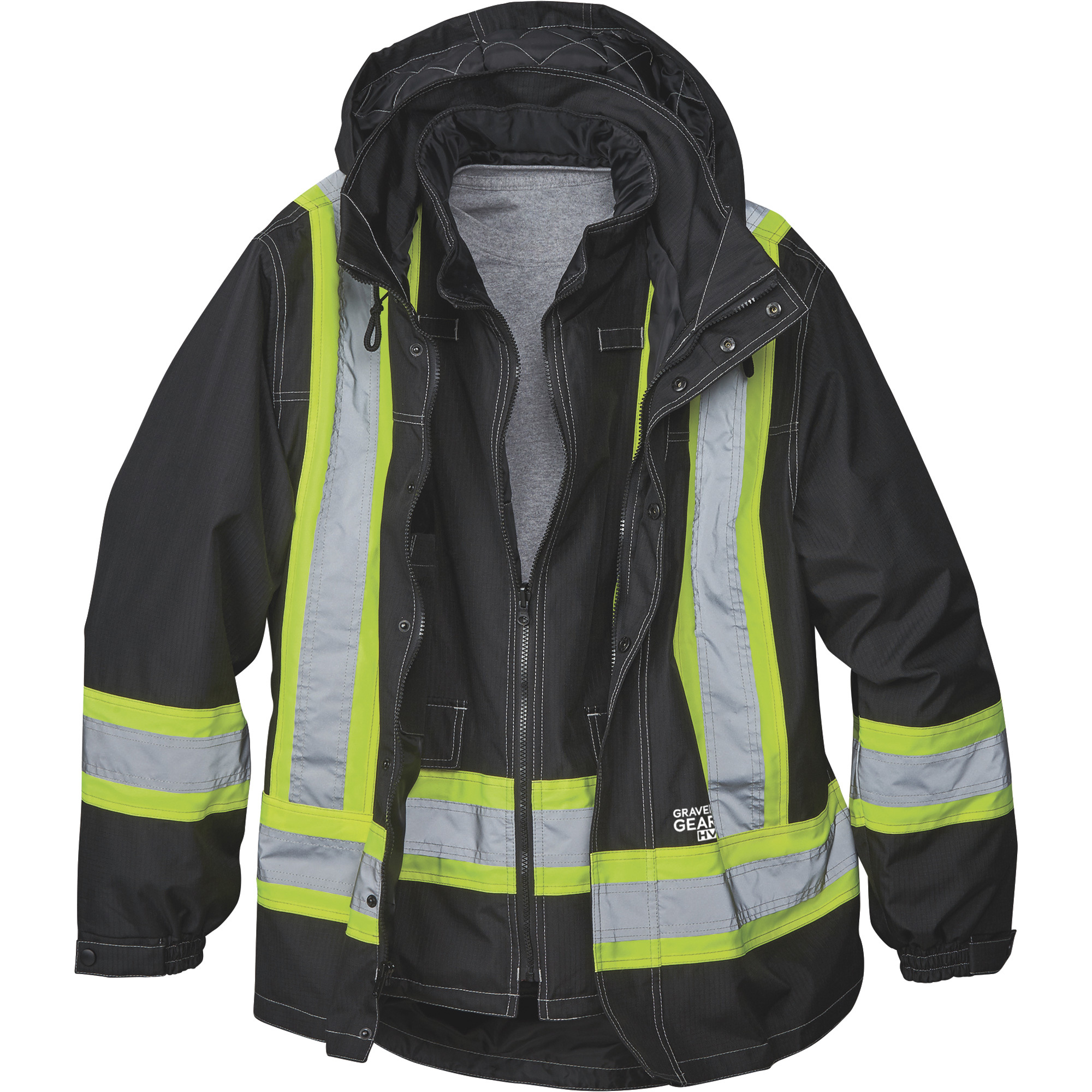 Gravel Gear Men's High Visibility 4-in-1 Safety Parka â Lime, Medium, Class 3 Shell/Class 1 Liner