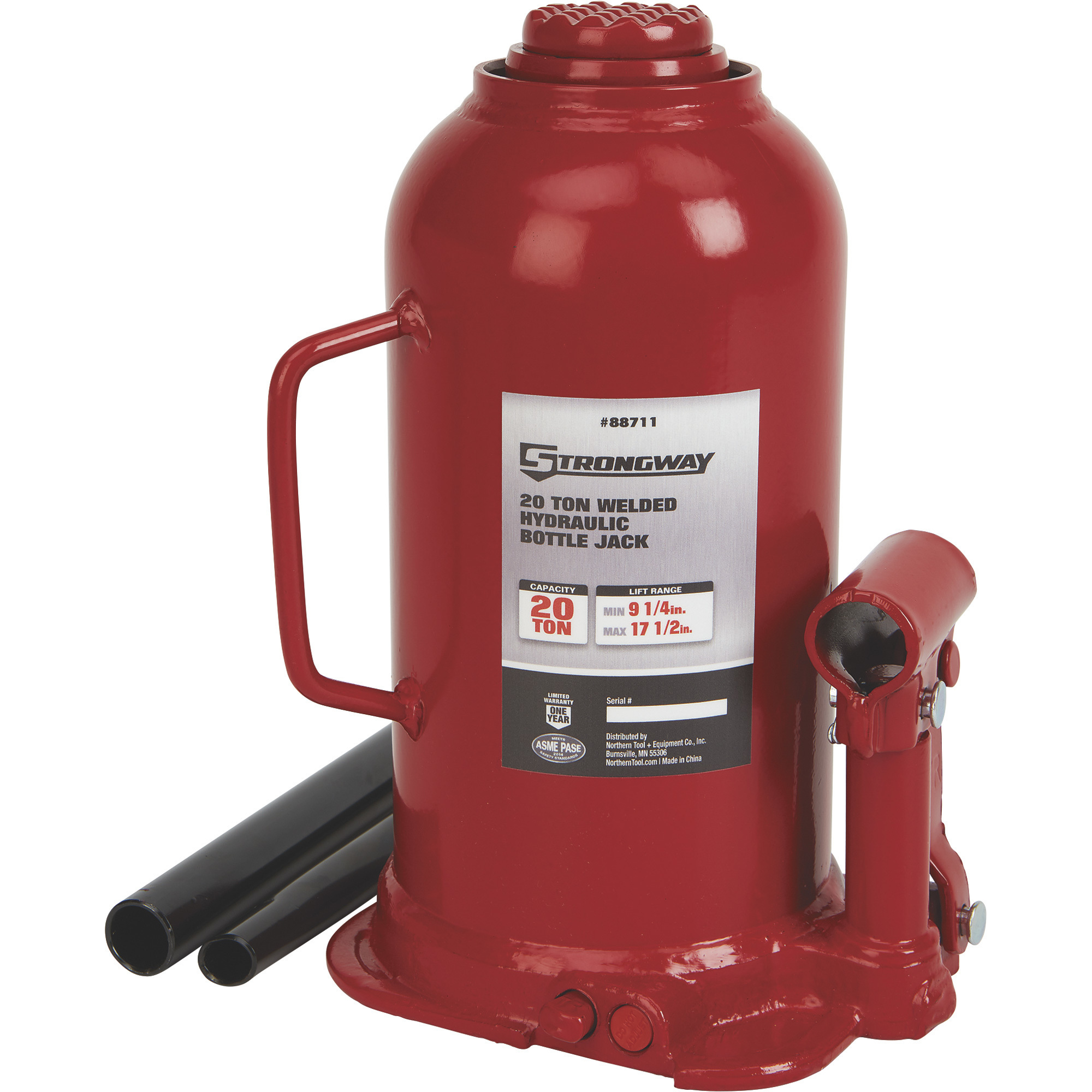 Strongway 20-Ton Hydraulic Bottle Jack with Welded Base