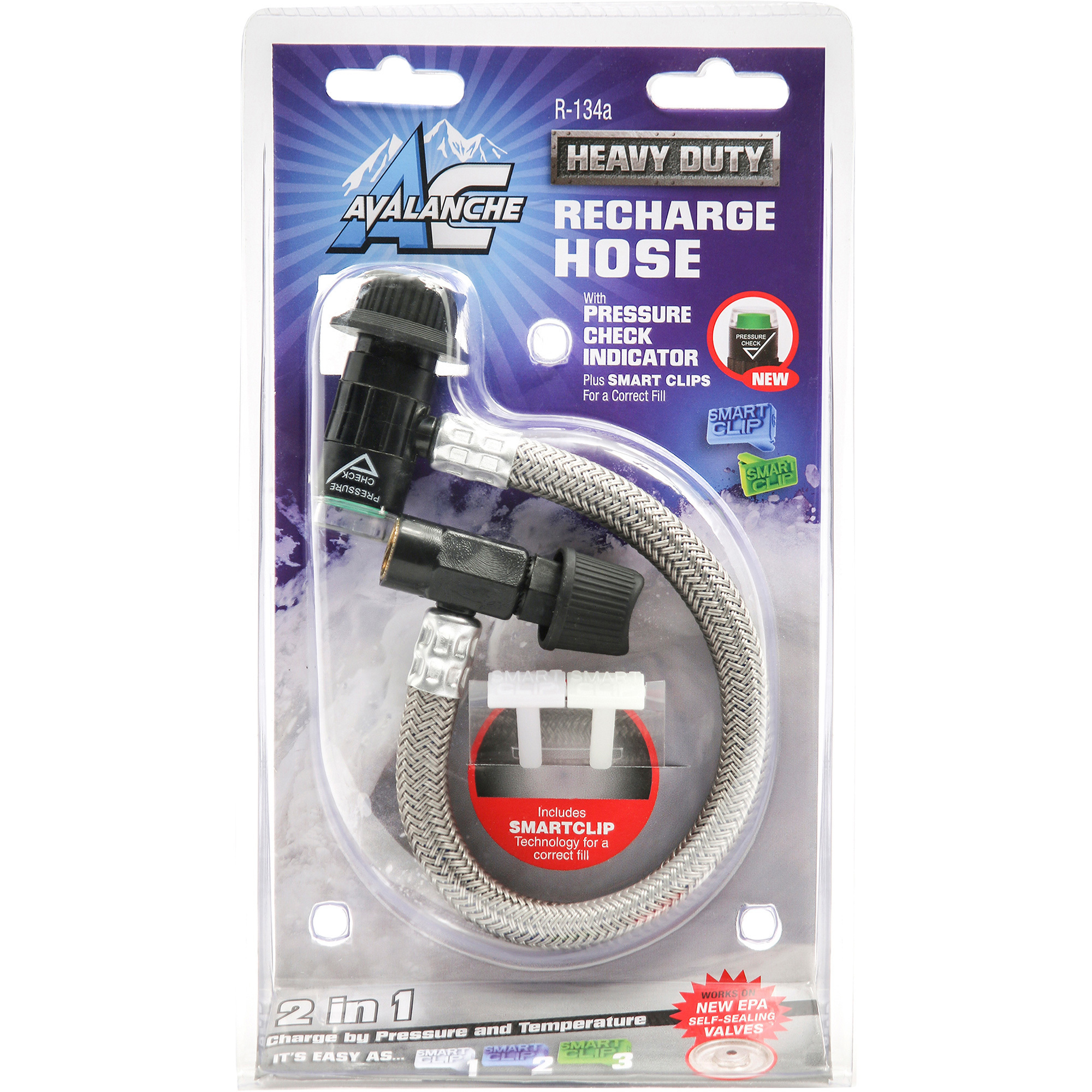 Avalanche AC Heavy-Duty Recharge Hose with Pressure Check Indicatorâ Includes Smart Clips, Model AVL402CSSV