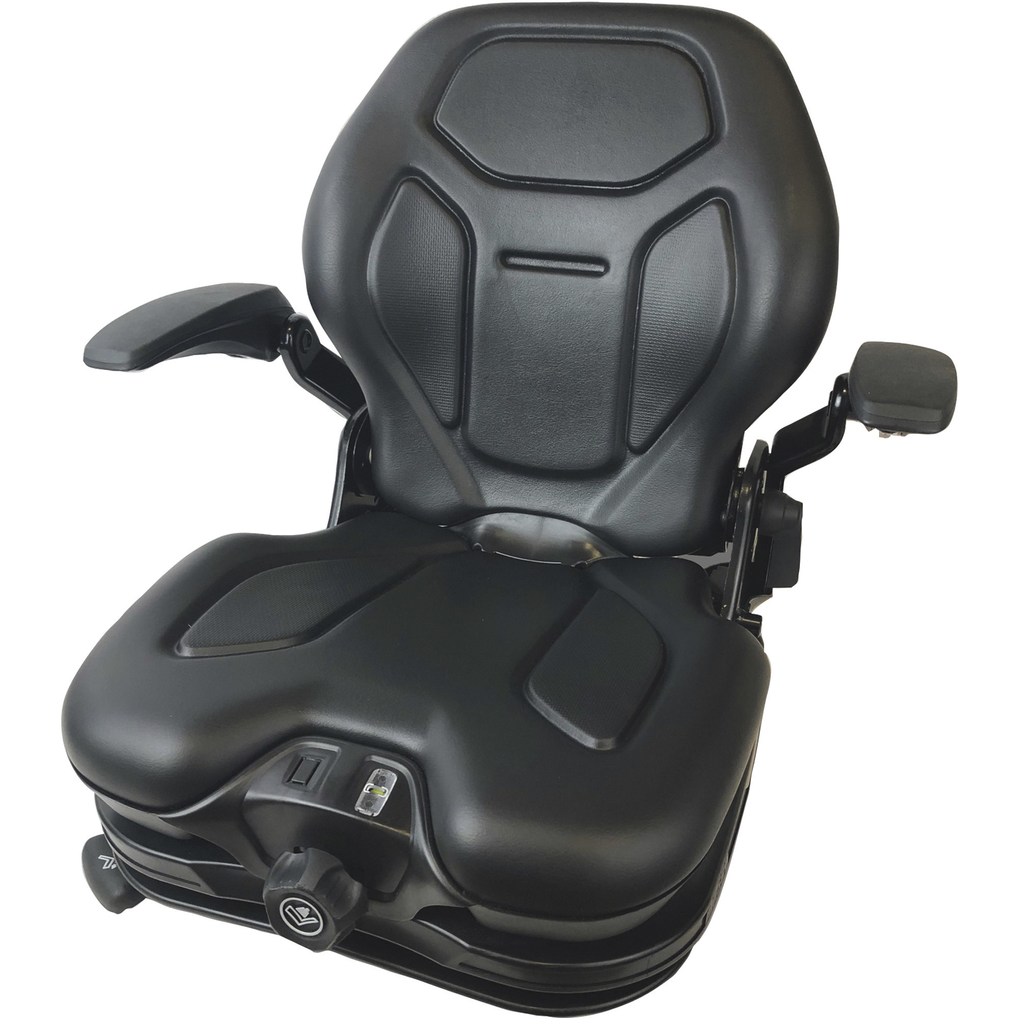 Milsco High-Back Suspension Seat with Arm Rests, Black, Model J050037AS
