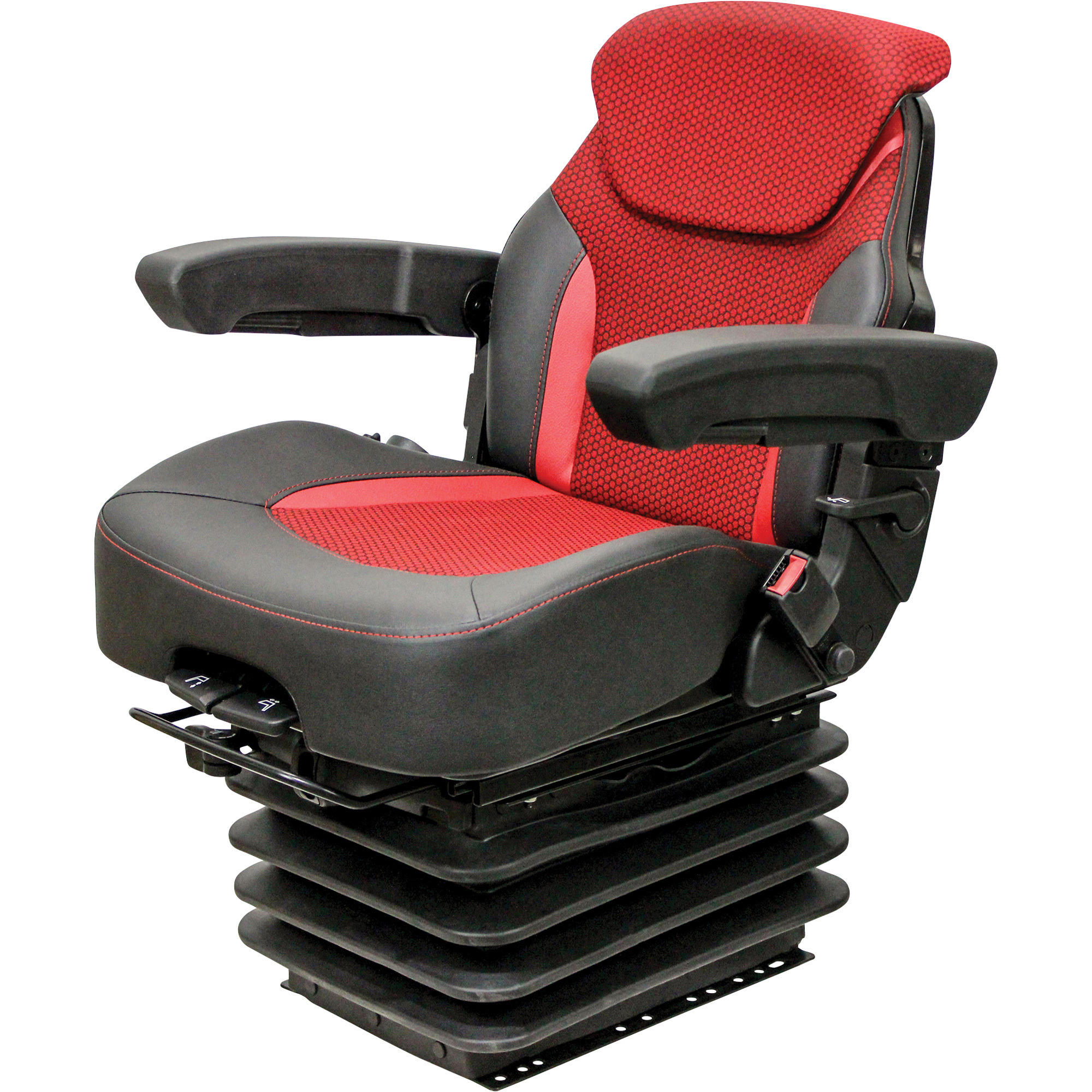 K&M Uni Pro Heavy-Duty Air Suspension Seat with 12-Volt Compressor, Fabric, Red/Black, Model KM 1007