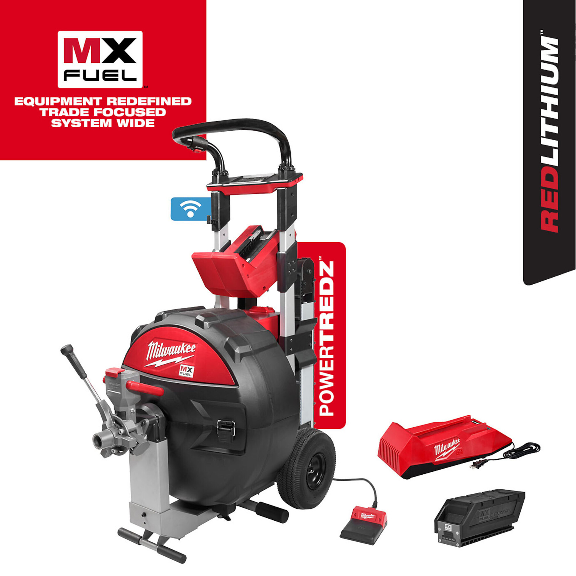 Milwaukee MX FUEL Cordless Sewer Drum Machine with Powertredz Lift Assist, One Battery, Model MXF501-1CP