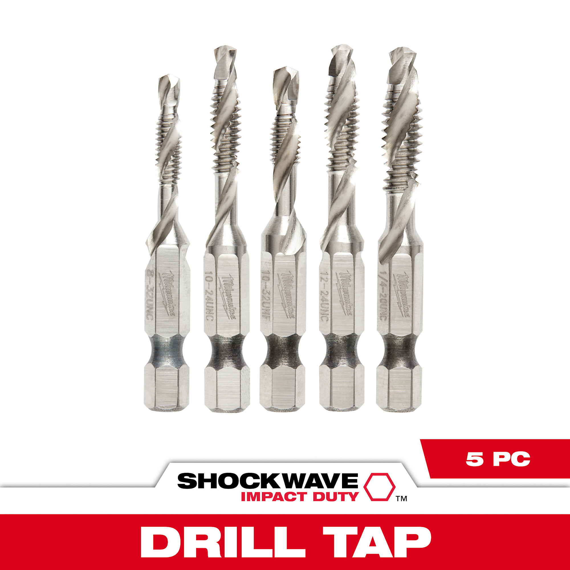 Milwaukee Shockwave SAE Impact Drill Tap Set, 5-Piece, Model 48-89-4874