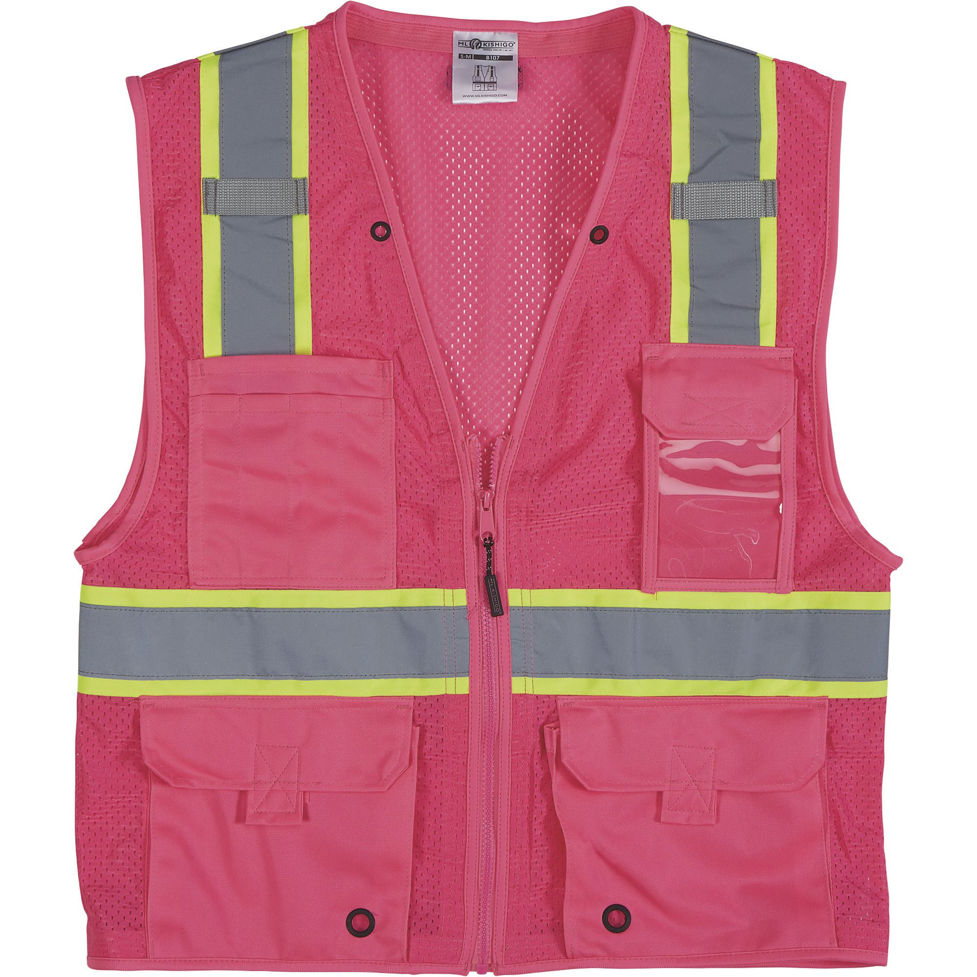 Kishigo Men's Enhanced Visibility Multi-Pocket Mesh Vest â Pink, Large/XL, Model B107-L-XL