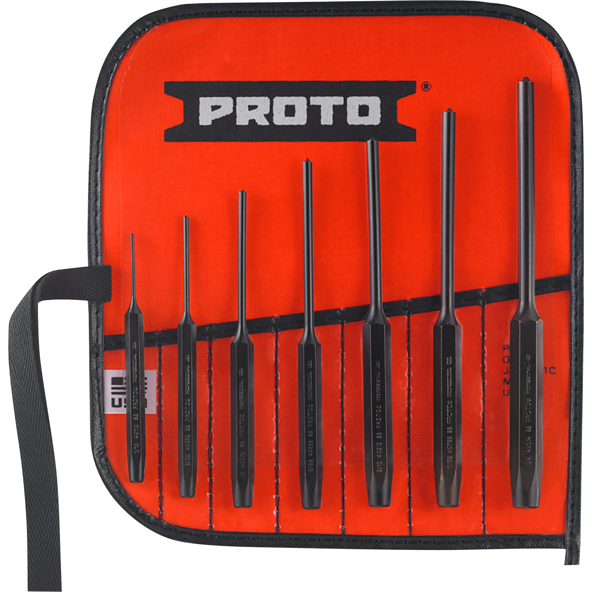 Proto 7-Piece S2 Steel Roll Pin Punch Set in Flexible Pouch, Model J49007S2