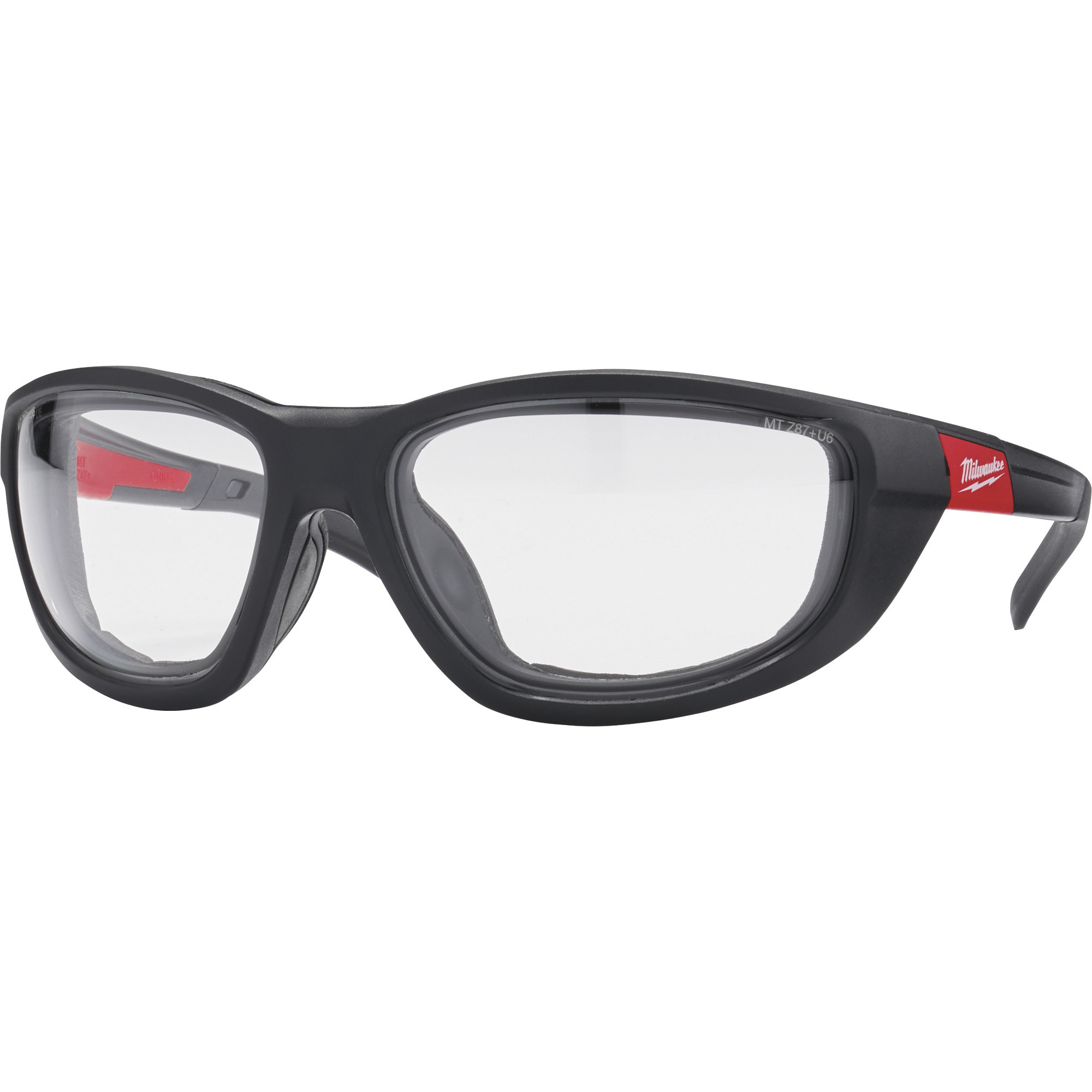 Milwaukee Indoor/Outdoor Military Grade Safety Glasses with Gaskets, Clear Lenses, Black/Red Frames, Model 48-73-2040