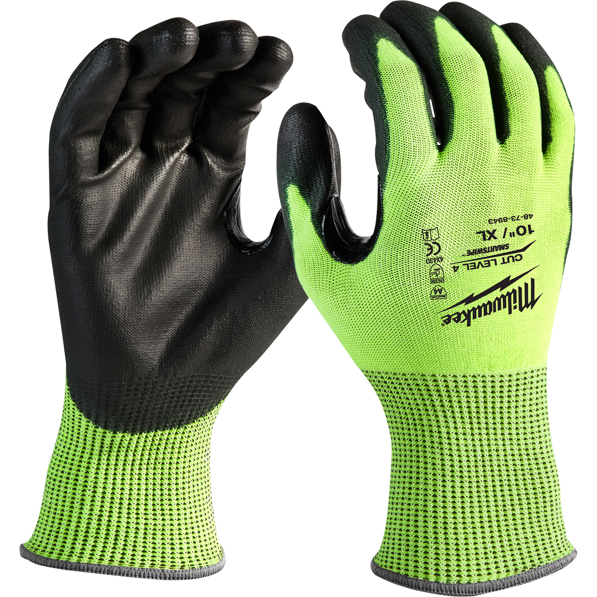Milwaukee Men's High Visibility Cut Level 4 Protective Safety Gloves, Lime/Black, XL, Model 48-73-8943