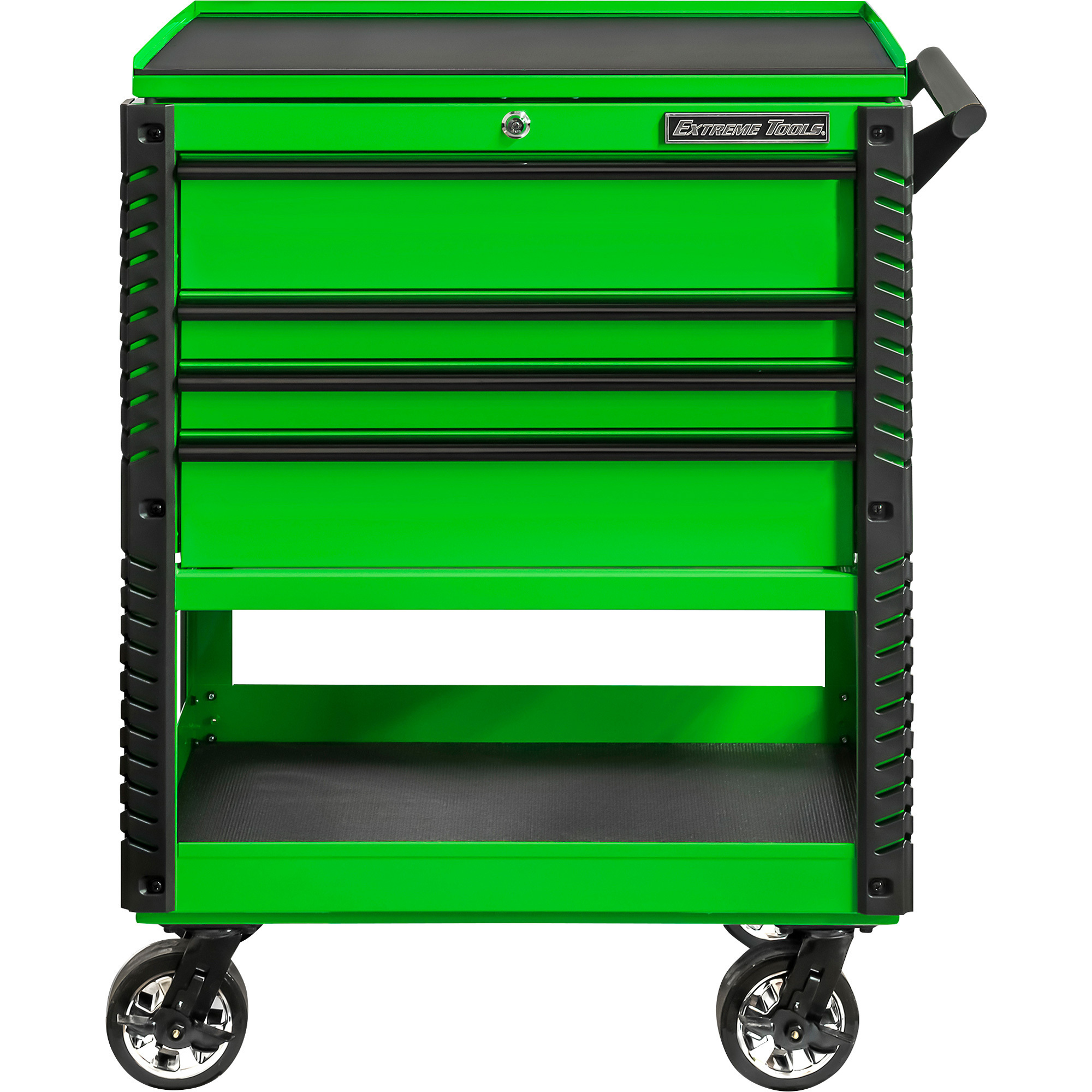 Extreme Tools EX Professional Series 33Inch 4 Drawer Deluxe Tool Cart — 100-Lb Per Drawer Capacity, 33Inch L x 22.875Inch W x 44.25Inch H, Green/Black -  EX3304TCGNBK