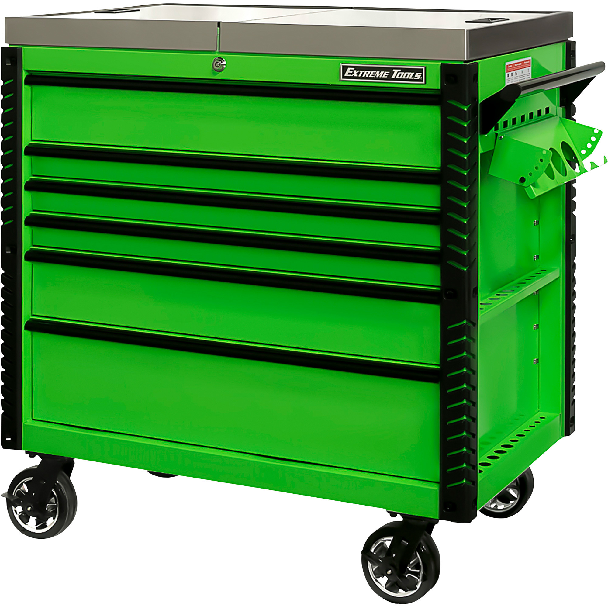 Extreme Tools EX Professional Series 41Inch 6 Drawer Stainless Steel Sliding Top Tool Cart — 41.75Inch W x 25.75Inch D x 43.875Inch H, Green with -  EX4106TCSGNBK