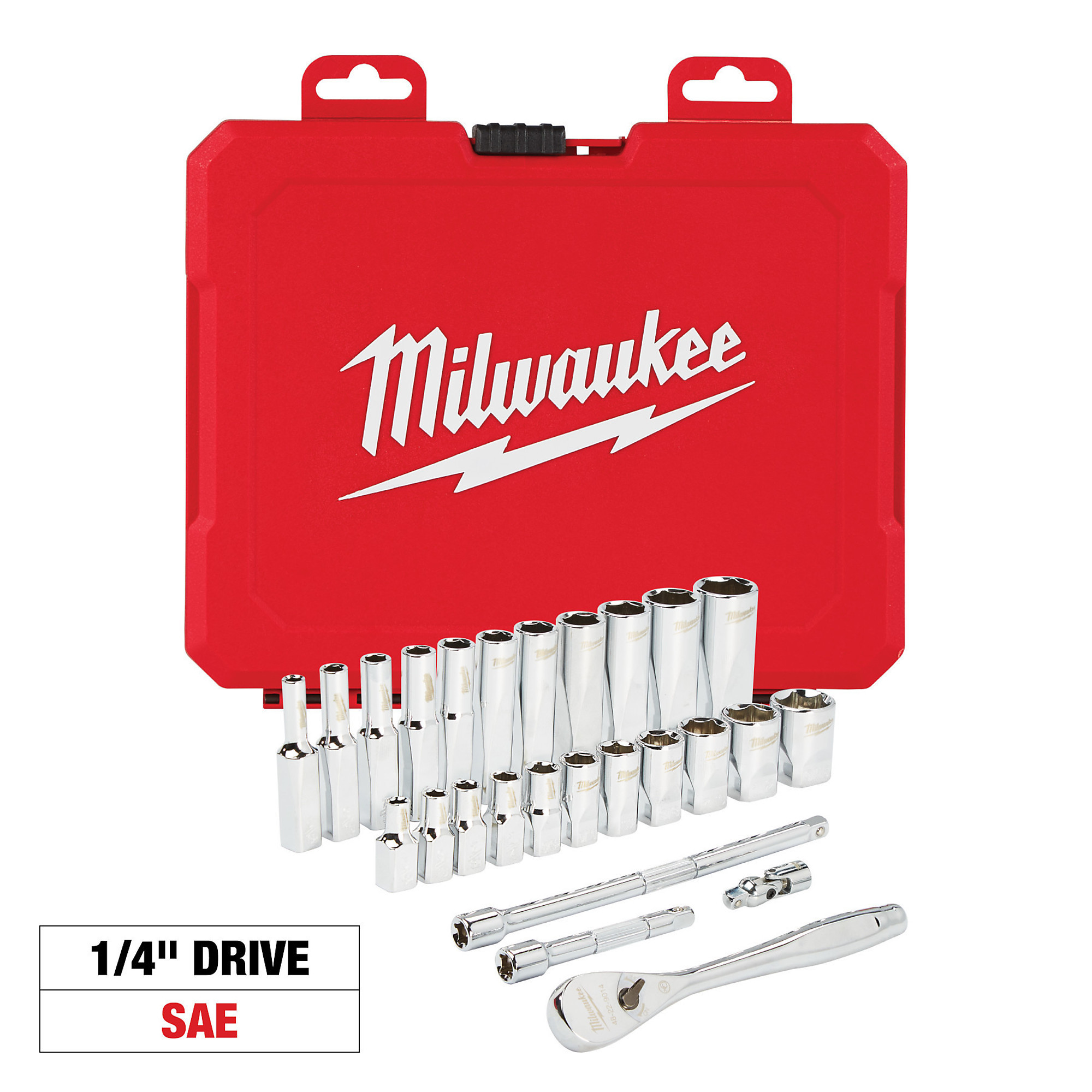 Milwaukee 1/4Inch Drive Ratchet and Socket Set, 26-Piece, SAE, Model 48-22-9404