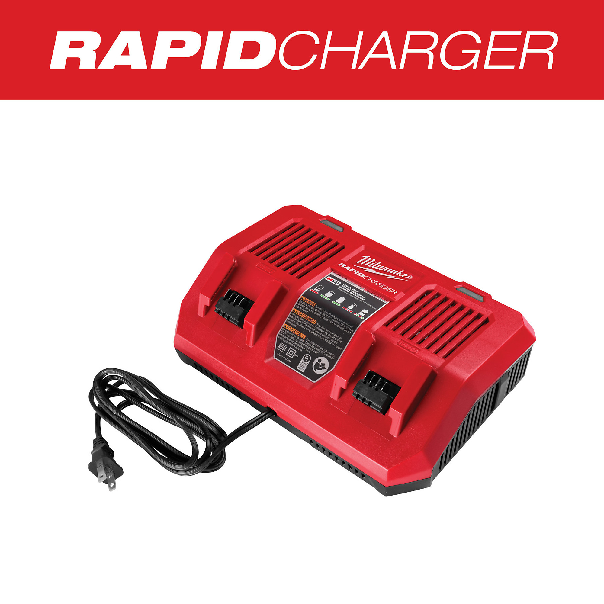 Milwaukee M18 Dual Bay Simultaneous Rapid Battery Charger, Model 48-59-1802
