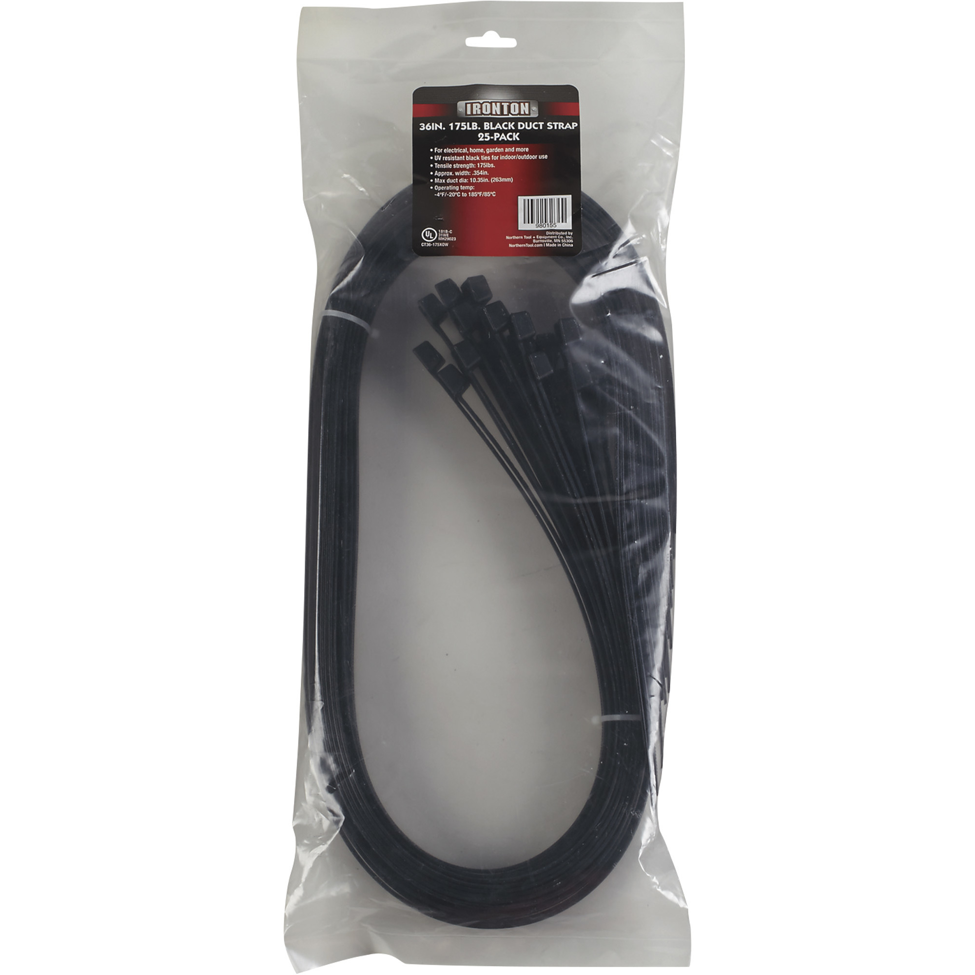 Ironton Multi-Pack of Cable Zip Ties â 25-Pack, 36Inch L x .354Inch W, 175-Lb. Tensile Strength, Black