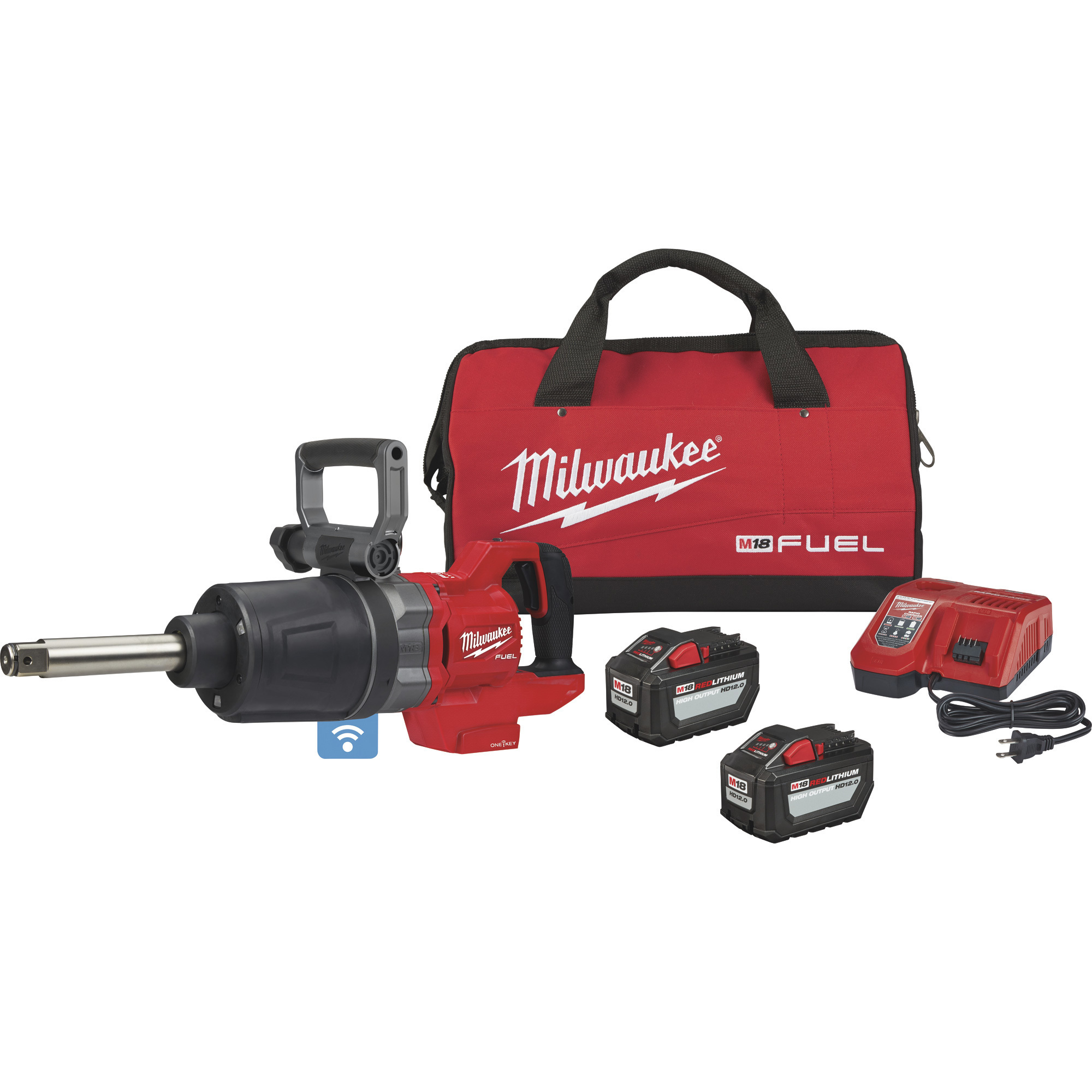 Milwaukee M18 FUEL 1Inch D-Handle Extended Anvil High-Torque Impact Wrench Kit with One-Key, Two Batteries, Model 2869-22HD