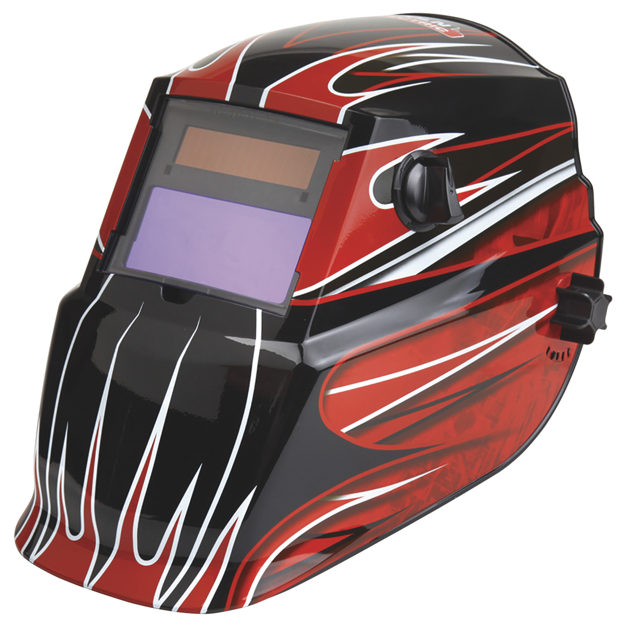 Lincoln Electric Auto-Darkening Variable Shade Welding Helmet with Grind Mode-- Fierce Red Graphic Pattern, Model K3063-1