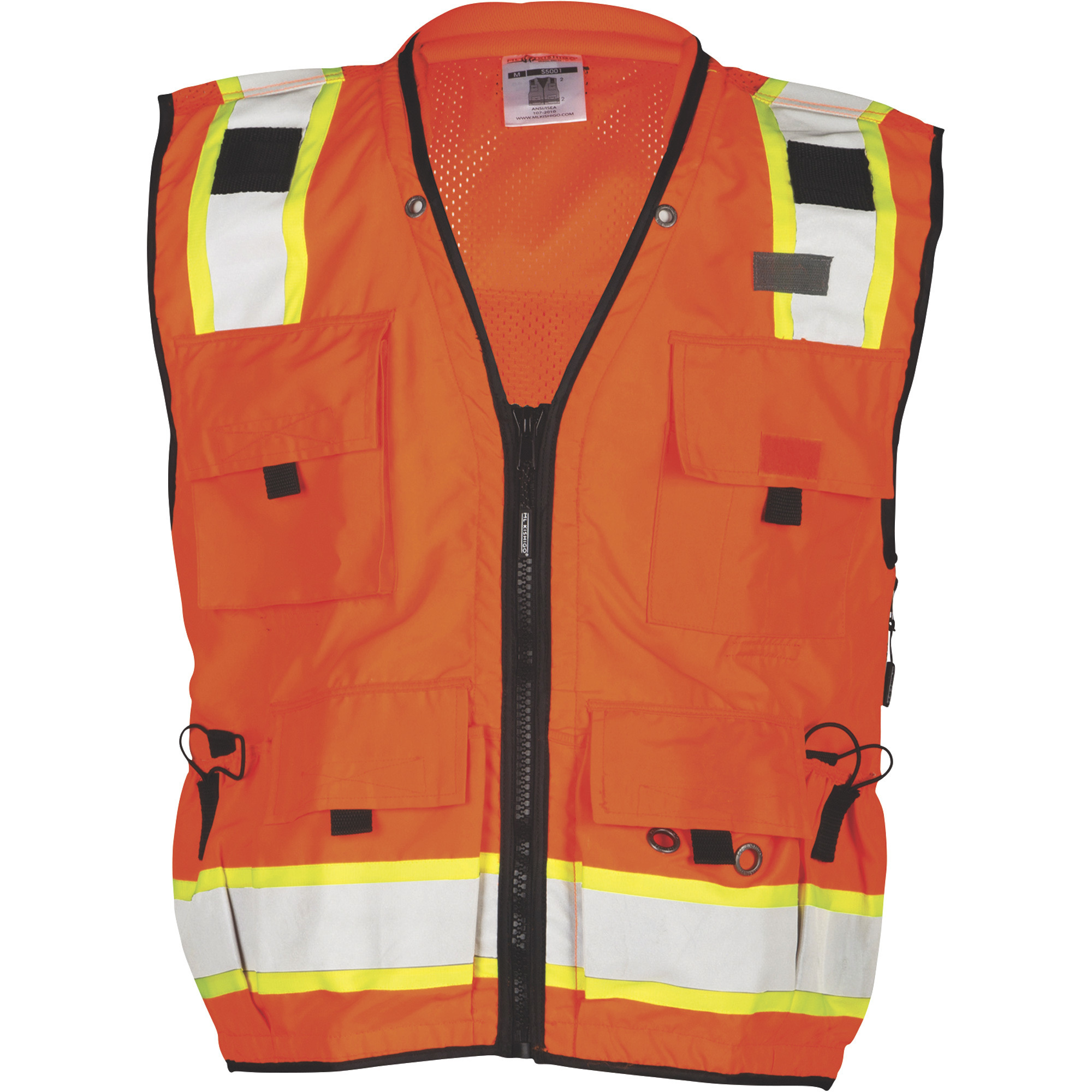 Kishigo Menâs Class 2 High Visibility Professional Surveyorâs Vest â Orange, Medium, Model S5001