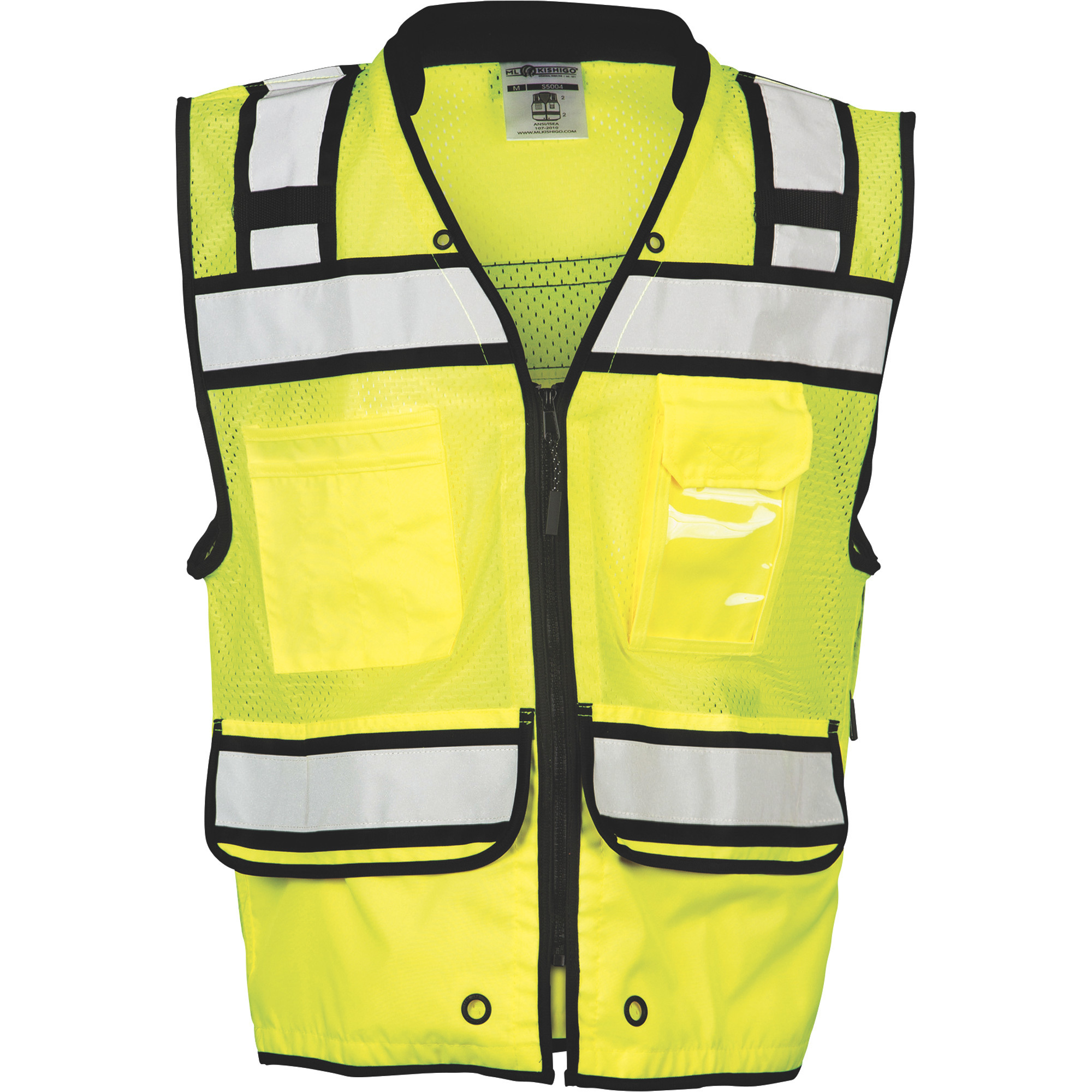 Kishigo Menâs Class 2 High Visibility Surveyorâs Vest â Lime, Large, Model S5004-L