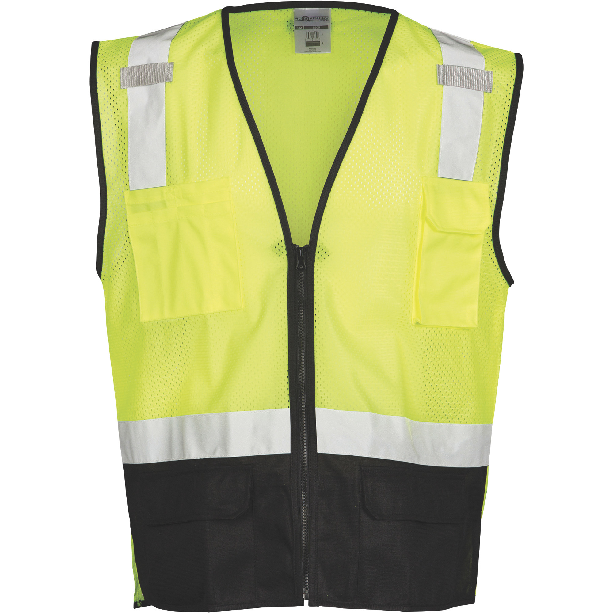 Kishigo Menâs Class 2 High Visibility Black Bottom Mesh Vest â Lime/Black, 2XL/3XL, Model 1509-2X-3X