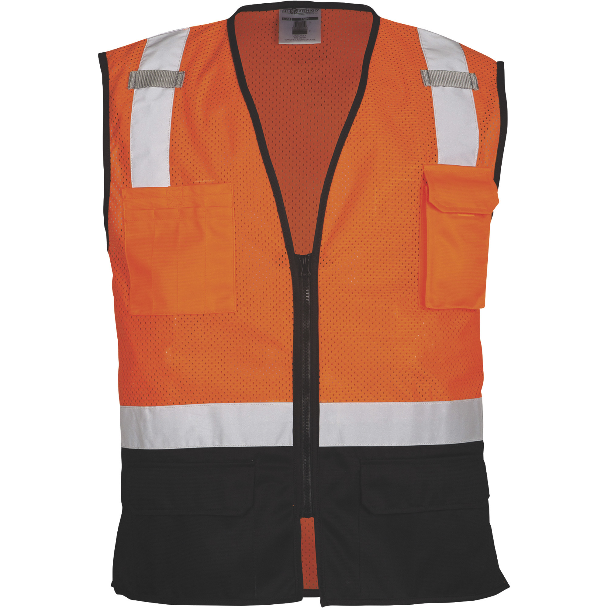 Kishigo Menâs Class 2 High Visibility Black Bottom Mesh Vest âOrange/Black, 2XL/3XL