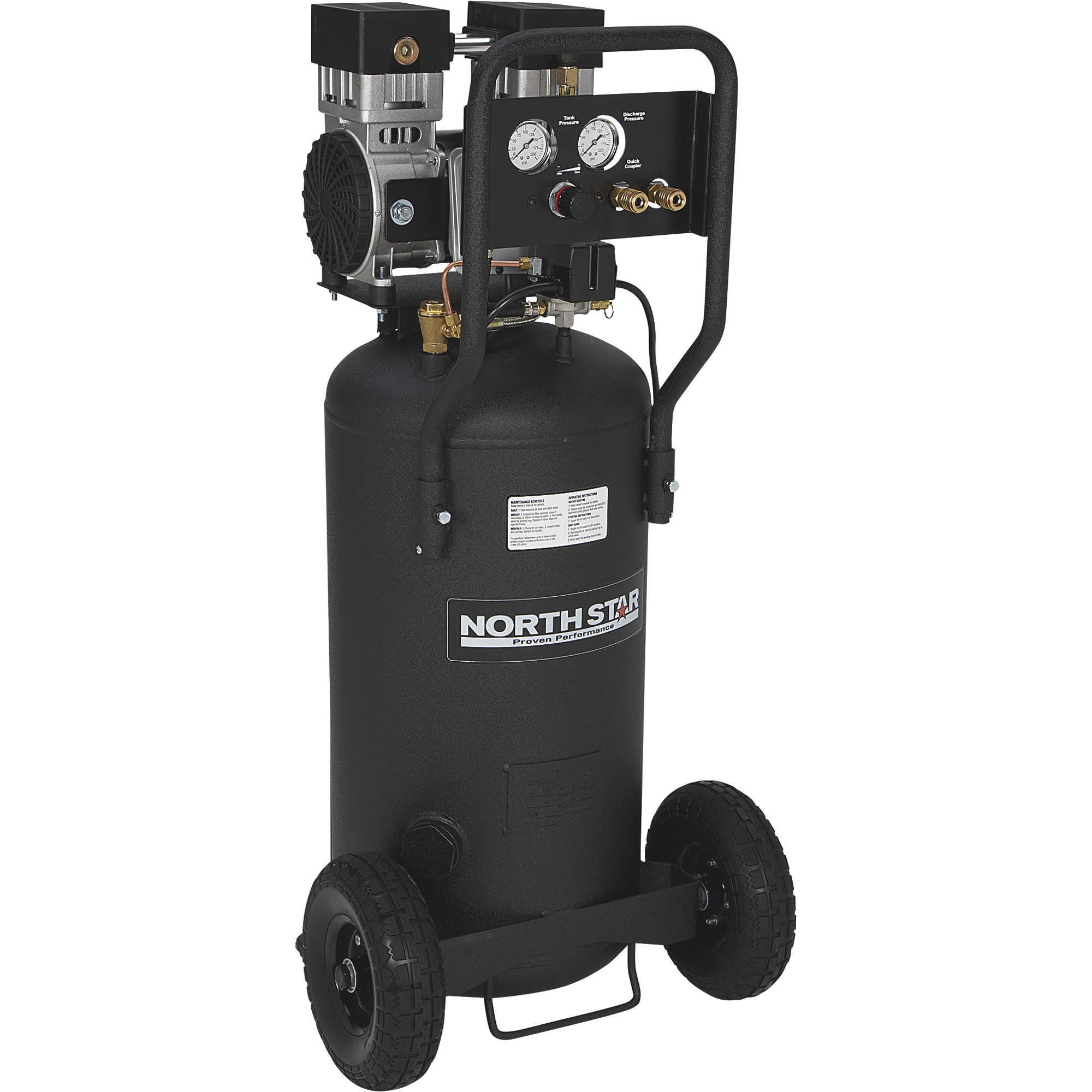 NorthStar Portable Electric Air Compressor â 2 HP, 20-Gallon Vertical Tank, Super-Quiet Operation, Oil-Free Pump, 5.4 CFM @ 90 PSI